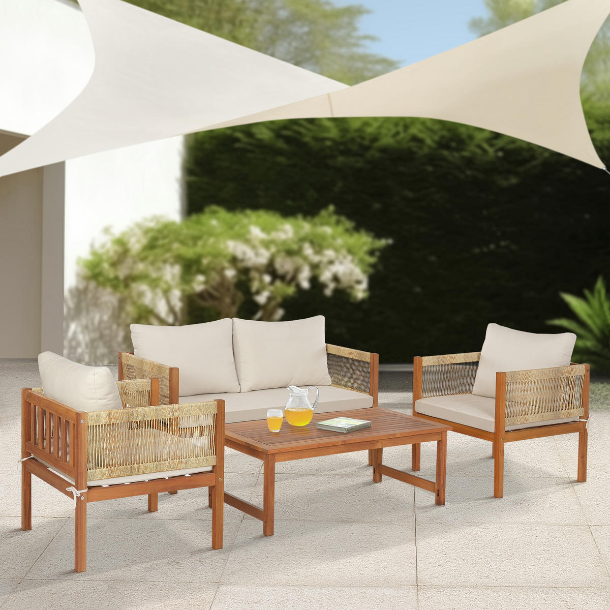 GARTENMÖBEL-SET 4 TLG. Cannole - Beige/Akaziefarben, Holz/Textil - casa.pro