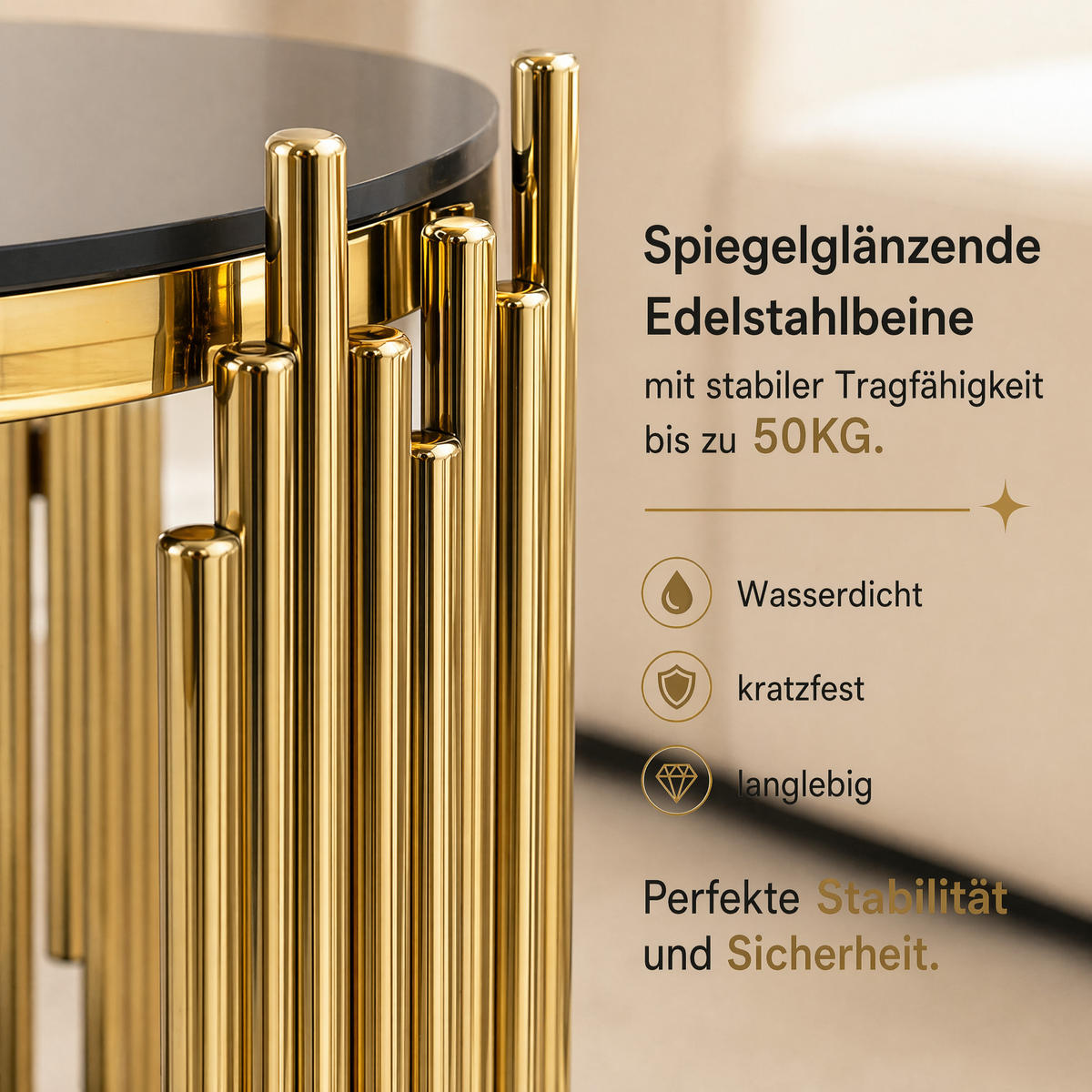 SIDOBORD glas svart & guld, 2 plan - Svart, Metall (45/45/55cm) - Urban Meuble