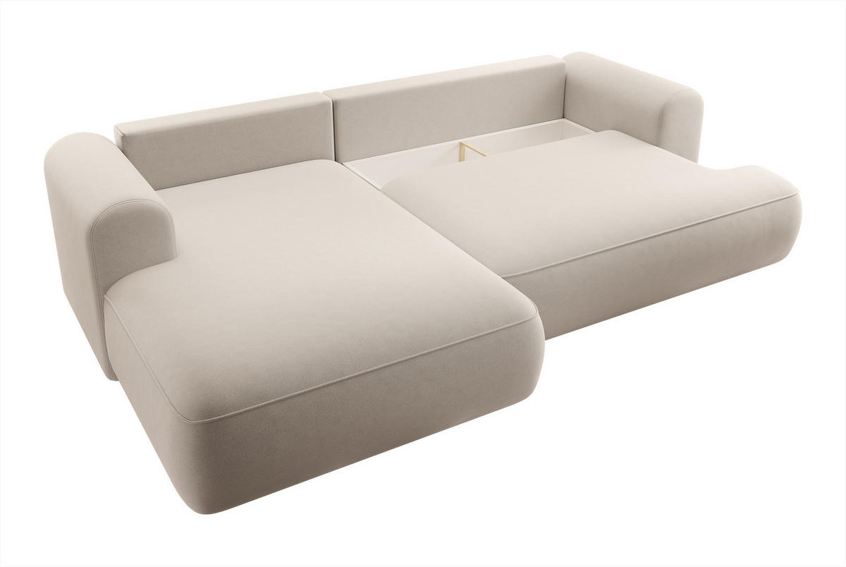 ECKSOFA Ovo Hellbeige Velours - Ecru/Schwarz, Kunststoff/Textil (260/165cm) - Selsey