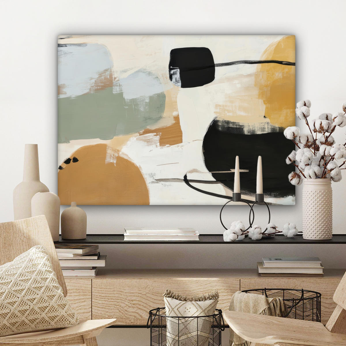 LEINWANDBILD Farbe - Abstrakt - Farben Wandbilder 80x60 cm - Currygelb, Textil (80/60cm) - MuchoWow