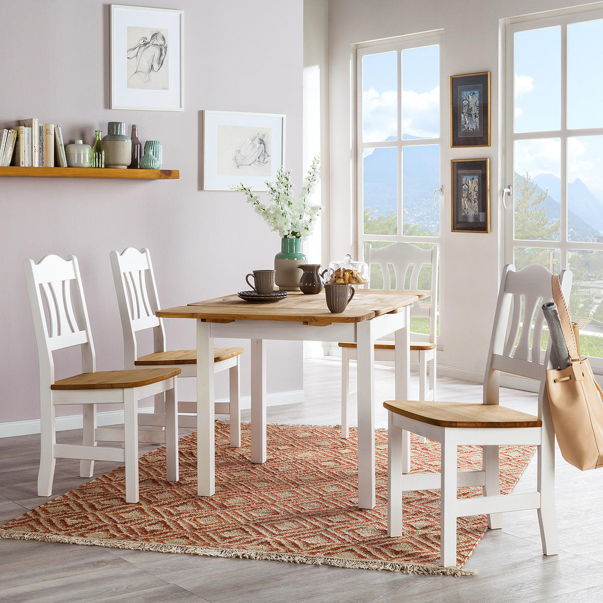 ESSGRUPPE - 5-teilig - Massivholz - Kiefer Milford/Weiß, Holz (77/77/74cm) - home24