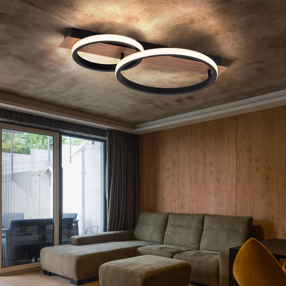 LED DECKENLEUCHTE Metall Schwarz Holzoptik - Schwarz, Kunststoff (53/30/8cm)