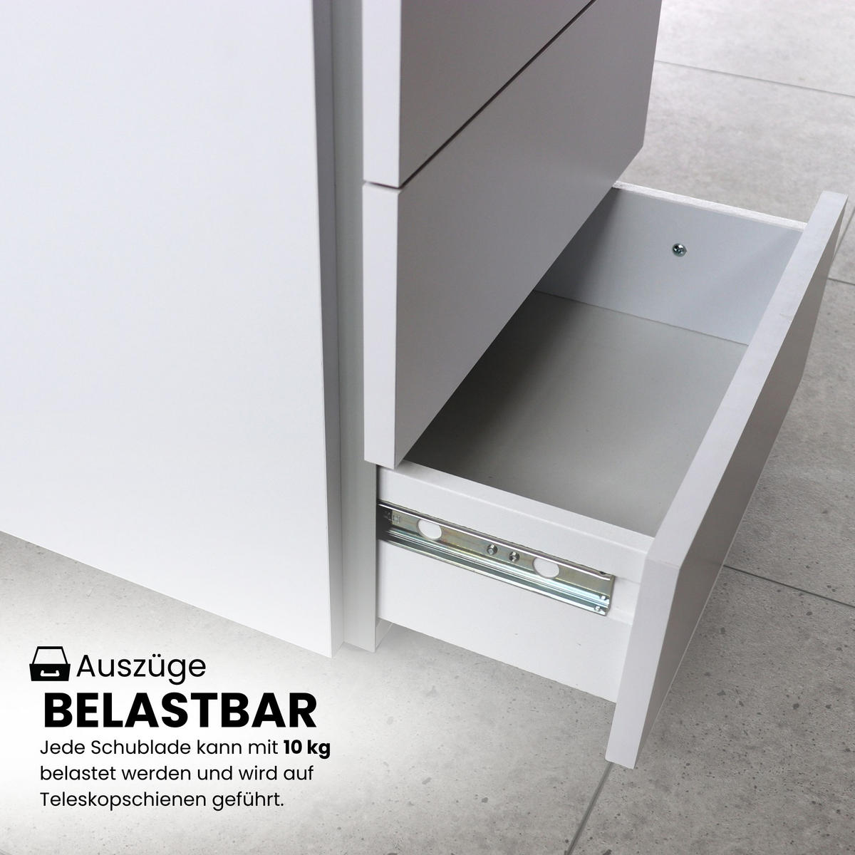 ROLLCONTAINER - mit 3 Schubladen 54,6/39/51 cm in Weiß - Weiß, Holzwerkstoff (39/51/54.6cm) - bümö
