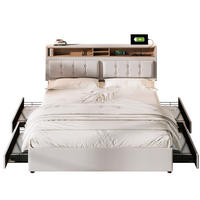 BETT mit 4 Schubladen und USB/Typ-C 140x200 cm Leinen Beige - Beige, Metall (140/200cm) - Meubliv