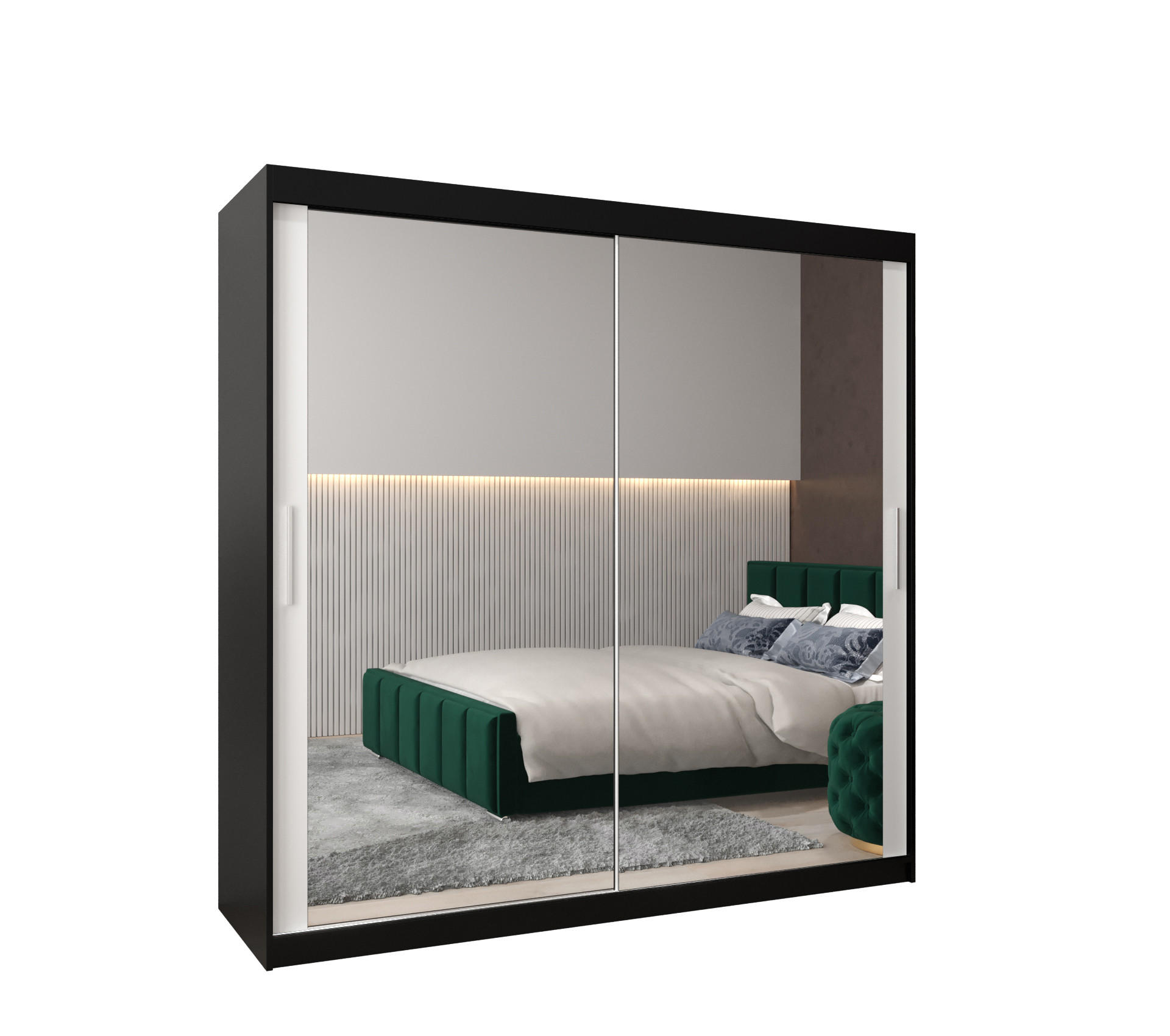 SCHWEBETÜRENSCHRANK 200/200/62 2-türig - Silberfarben/Schwarz, Holz/Kunststoff (200/200/62cm) - Abiks Möbel