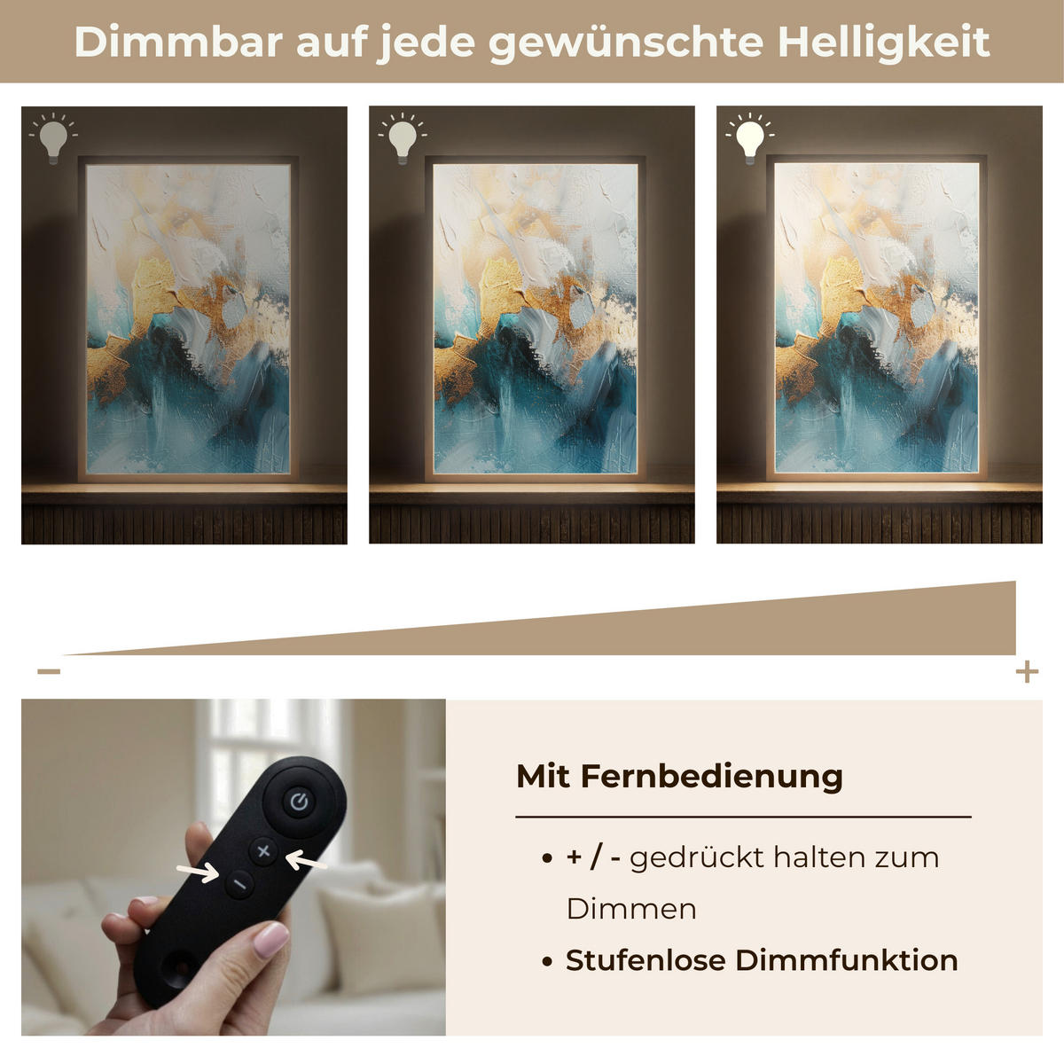 NÁSTĚNNÁ LAMPA S AKUMULÁTOREM Abstraktní - umění - zlatá - modrá 40x60 cm - tyrkysová, kompozitní dřevo (40/60/8cm) - OnlyWow