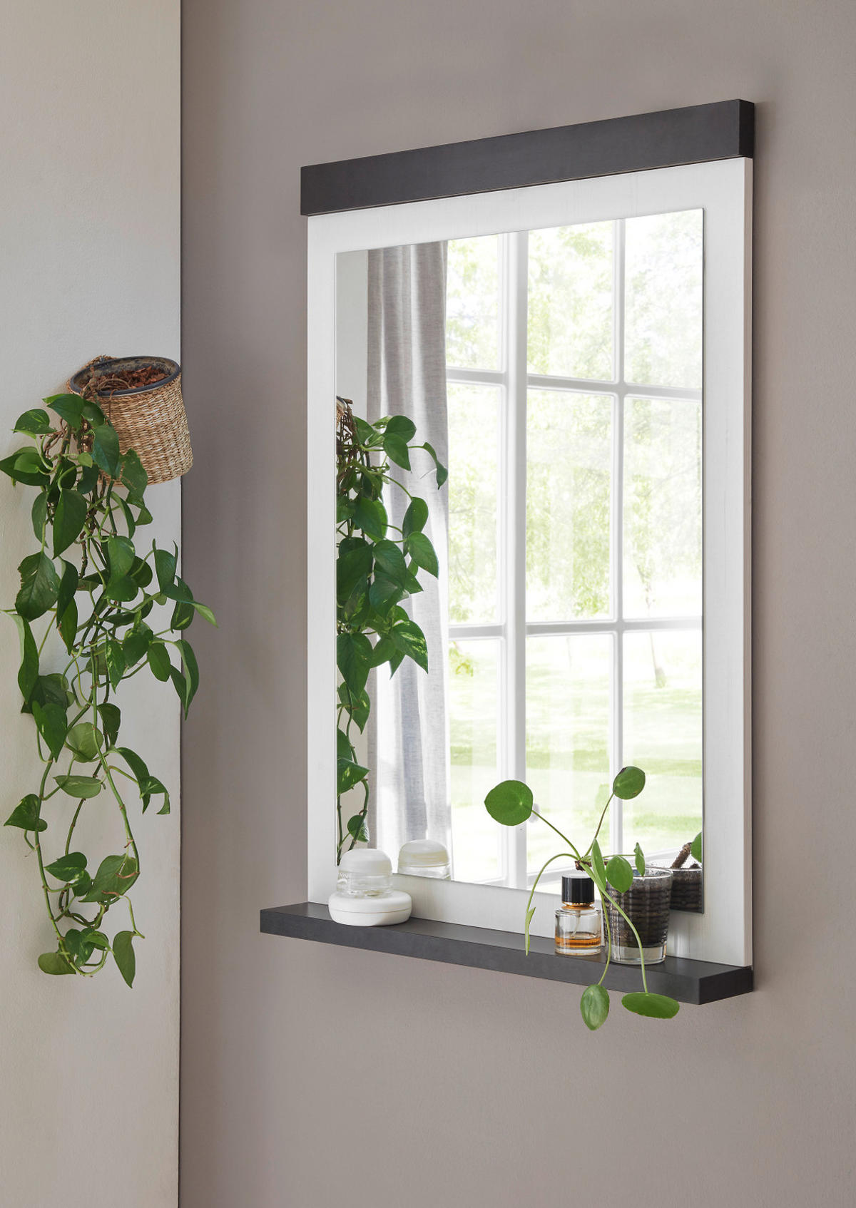 SCHUHKOMMODE weiß Pinie, anthrazit Landhaus, Flurkommode mit Schiebetür - Anthrazit/Weiß, Holzwerkstoff/Metall (93/91/43cm) - Furn.Design