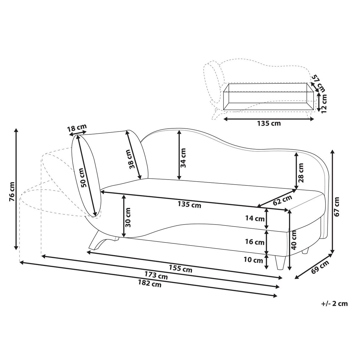 CHAISELONGUE-LINKSSEITIGE Rosa Meri - Pink/Braun, Textil (155/76/69cm) - Beliani