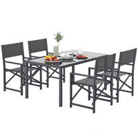 SITZGRUPPE 5-teilig DE-09823 mit Glastisch und klappbaren Stühlen Grau - Grau, Metall - ComfortXL