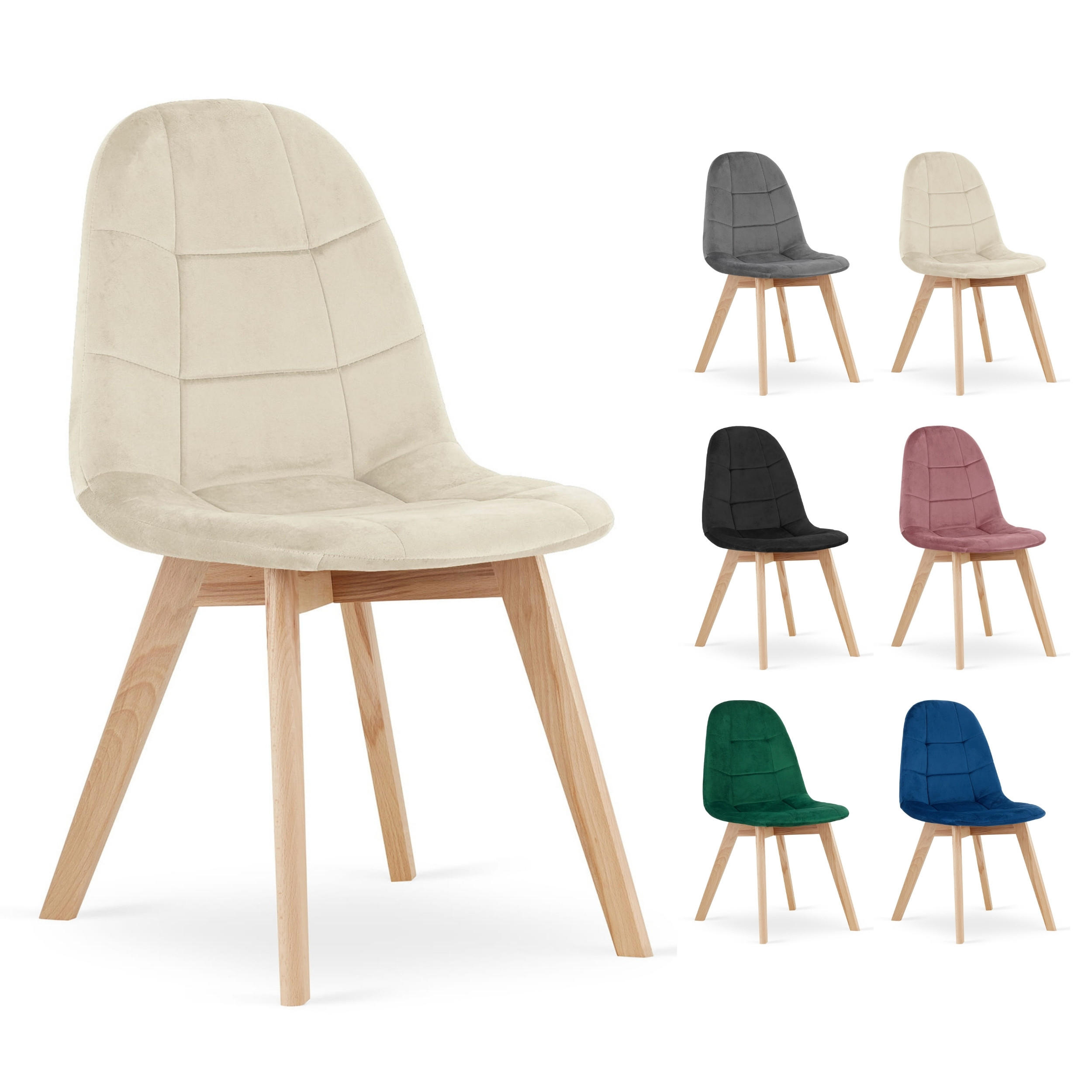 STUHL SORANO 6-er Set, Beige, mit Samtstoff gepolstert - Beige, Holz/Textil (45/82/54cm) - Komodee