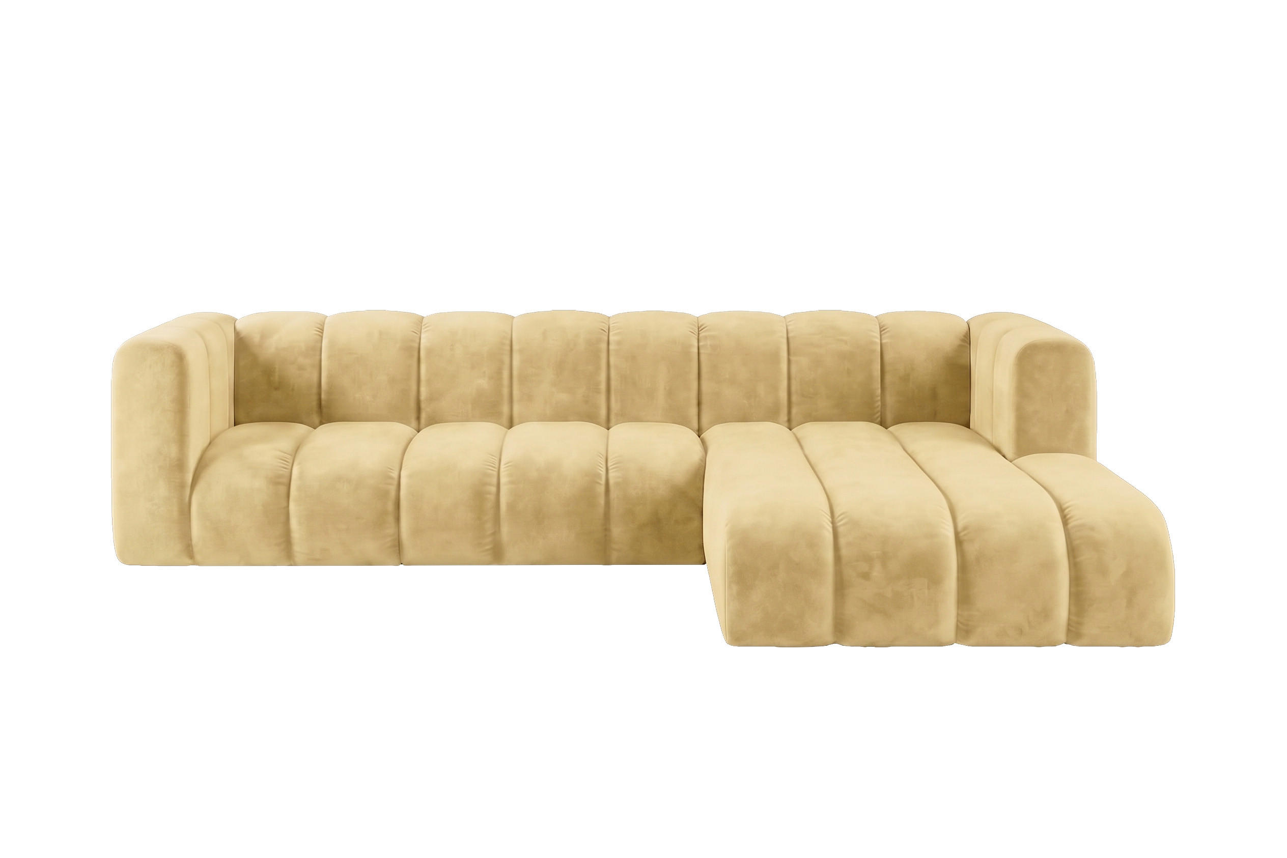 ECKSOFA Modulares In L-Form, Velvet-Stoff Riviera, Buttergelb, Rechts, GRAND 287 cm - Hellgelb, Holz (287/179cm) - Kaiser Möbel