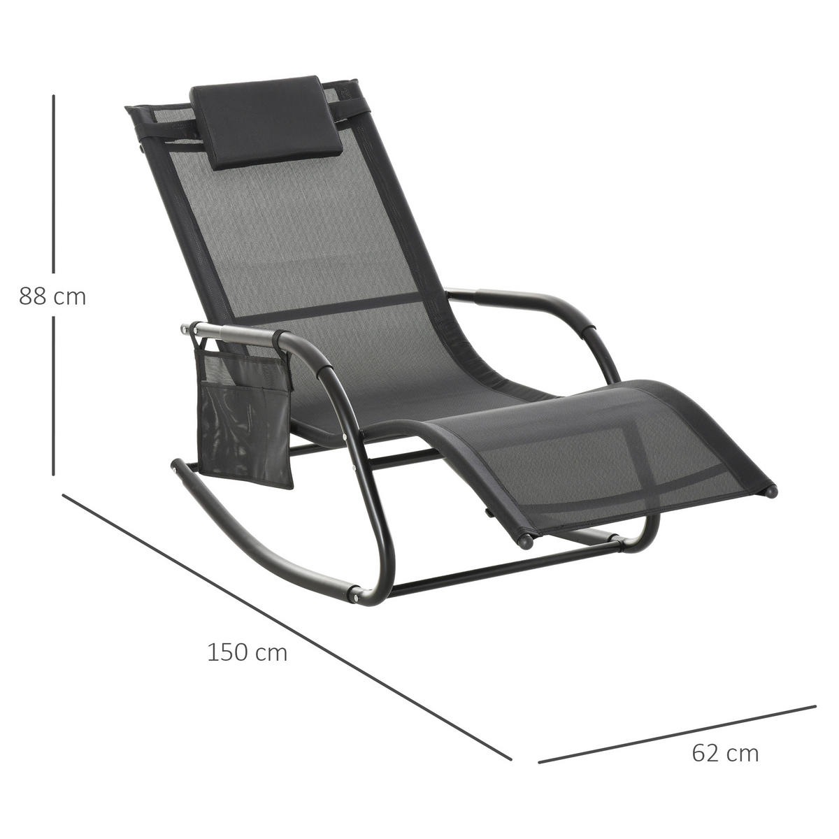 SCHAUKELSTUHL, Metall, Mesh, Schwarz+Hellgrau, 150 x 62 x 88 cm - Schwarz, Metall (62/88/150cm) - Outsunny