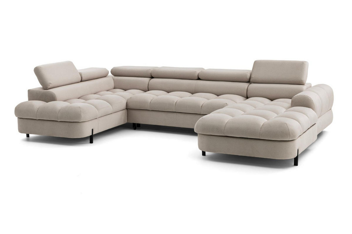 ECKSOFA U-Form BOWL U Links mit Schlaffunktion 125x265 Velours Creme - Creme/Schwarz, Holz/Textil (339/90/195cm) - Muffo