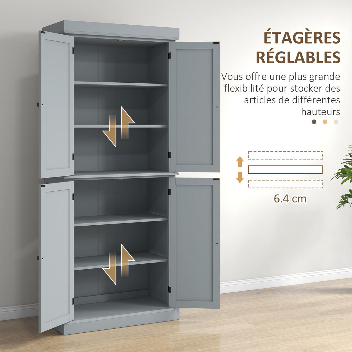 HIGHBOARD DE-11173 6 Ebenen, verstellbare Böden Grau - Grau, Holzwerkstoff (40.5/184/76cm) - ComfortXL
