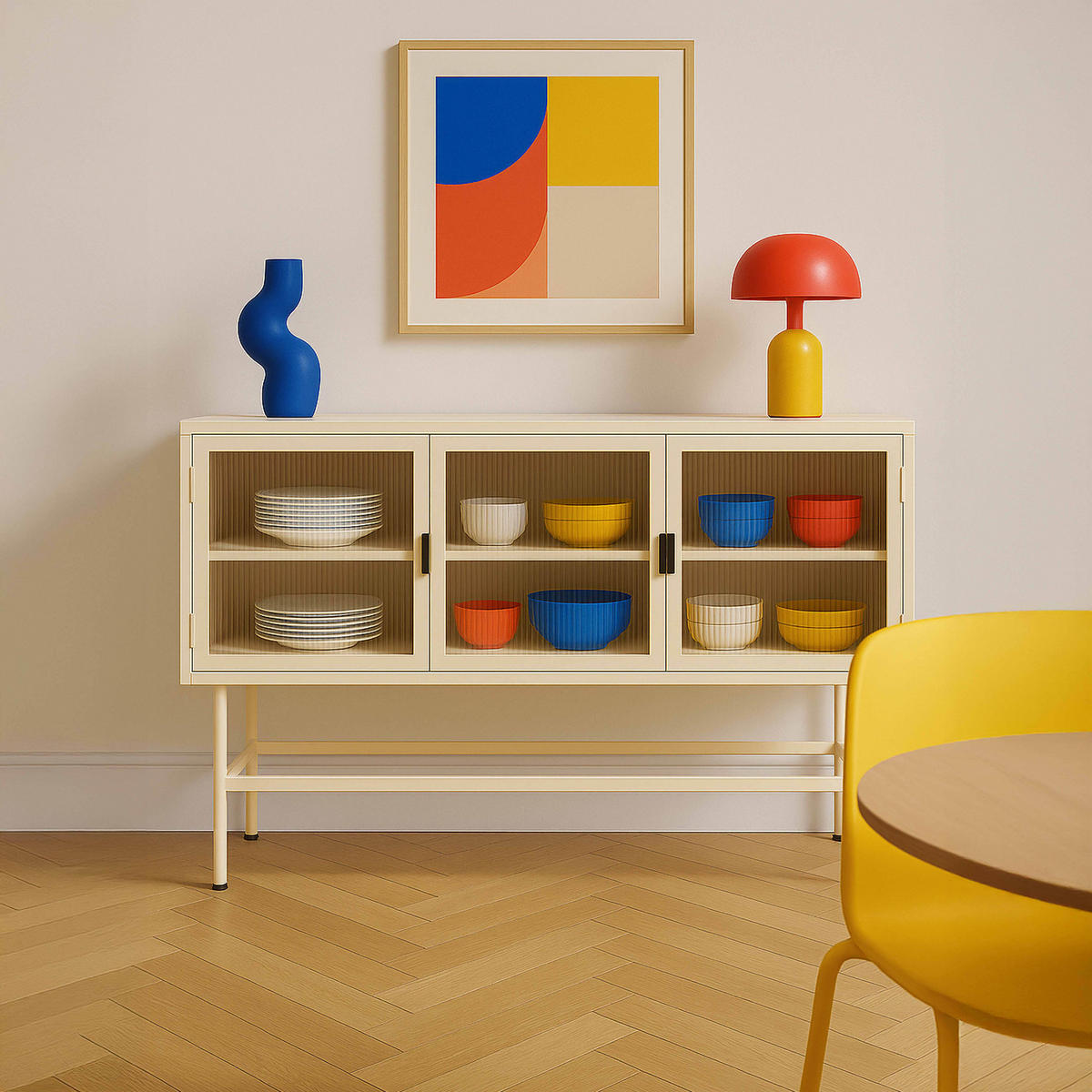 SIDEBOARD, Ekru - Weiß, Metall (40/66/120cm) - Oviala