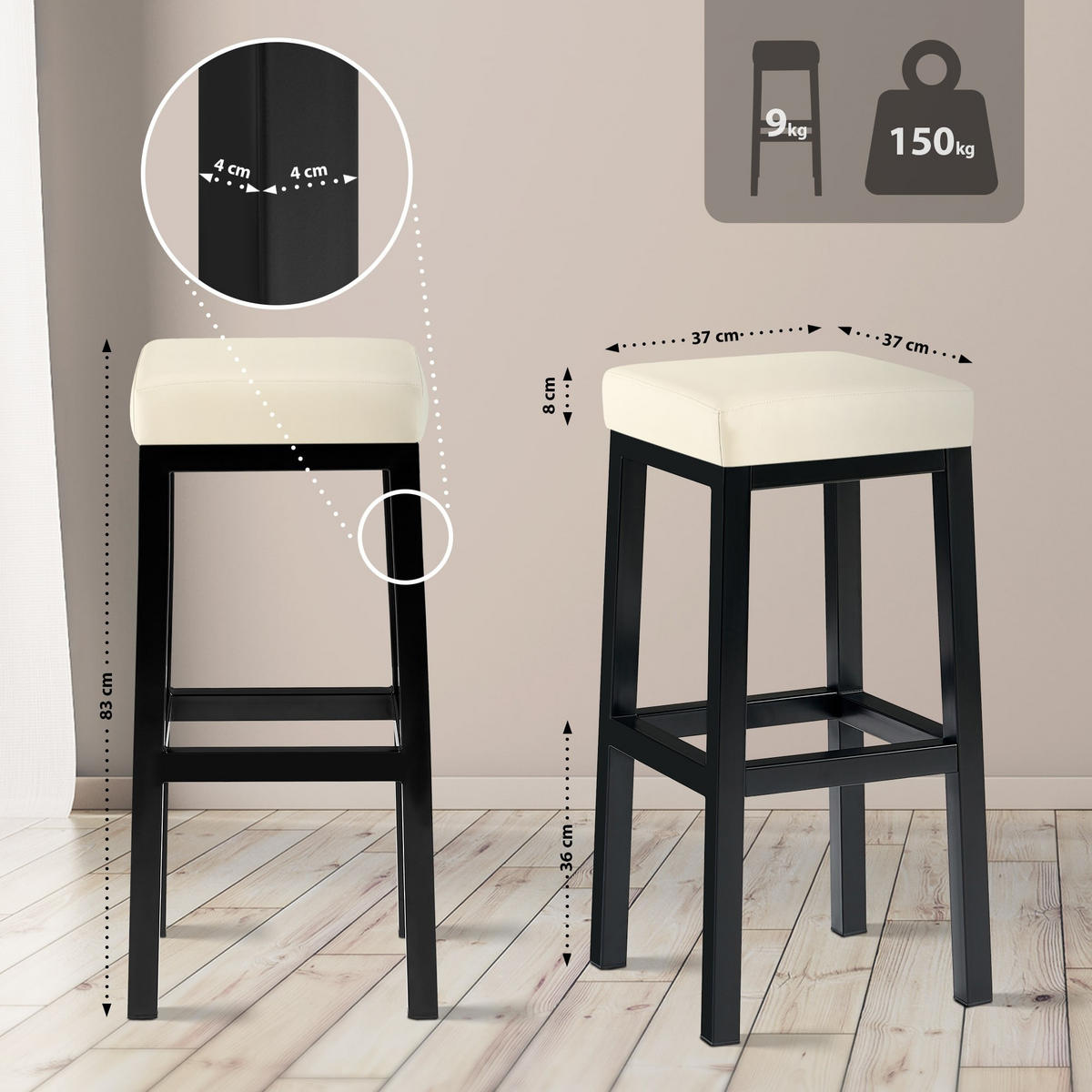 BARHOCKER Taylor 83x37x37 cm Creme - Creme, Metall (37/83/37cm) - furnicato