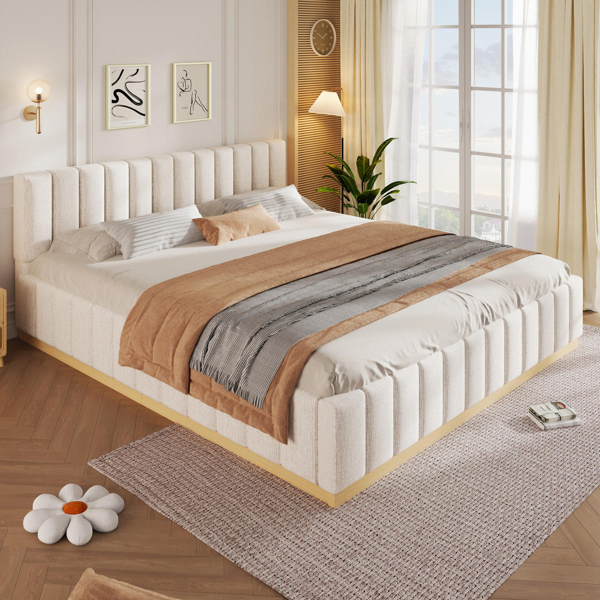 POLSTERBETT 180x200cm Lattenrost Chenille Beige - Beige, Holzwerkstoff (180/200cm) - FLIEKS