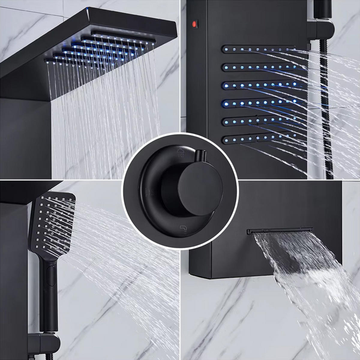 DUSCHPANEEL Edelstahl 304, Schwarz, Mit Wasserfall Und Massage - Schwarz, Metall (20/113/46cm) - Kaket