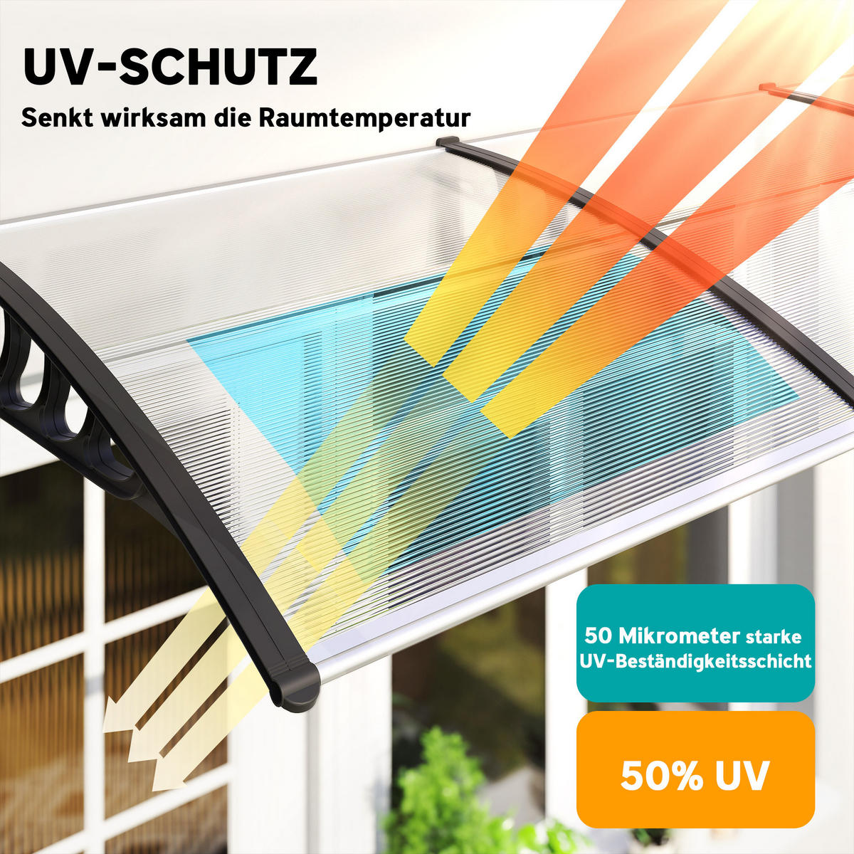 PULTVORDACH, Vordach, Alu, Schwarz - Schwarz, Kunststoff (96/27/303cm) - Outsunny