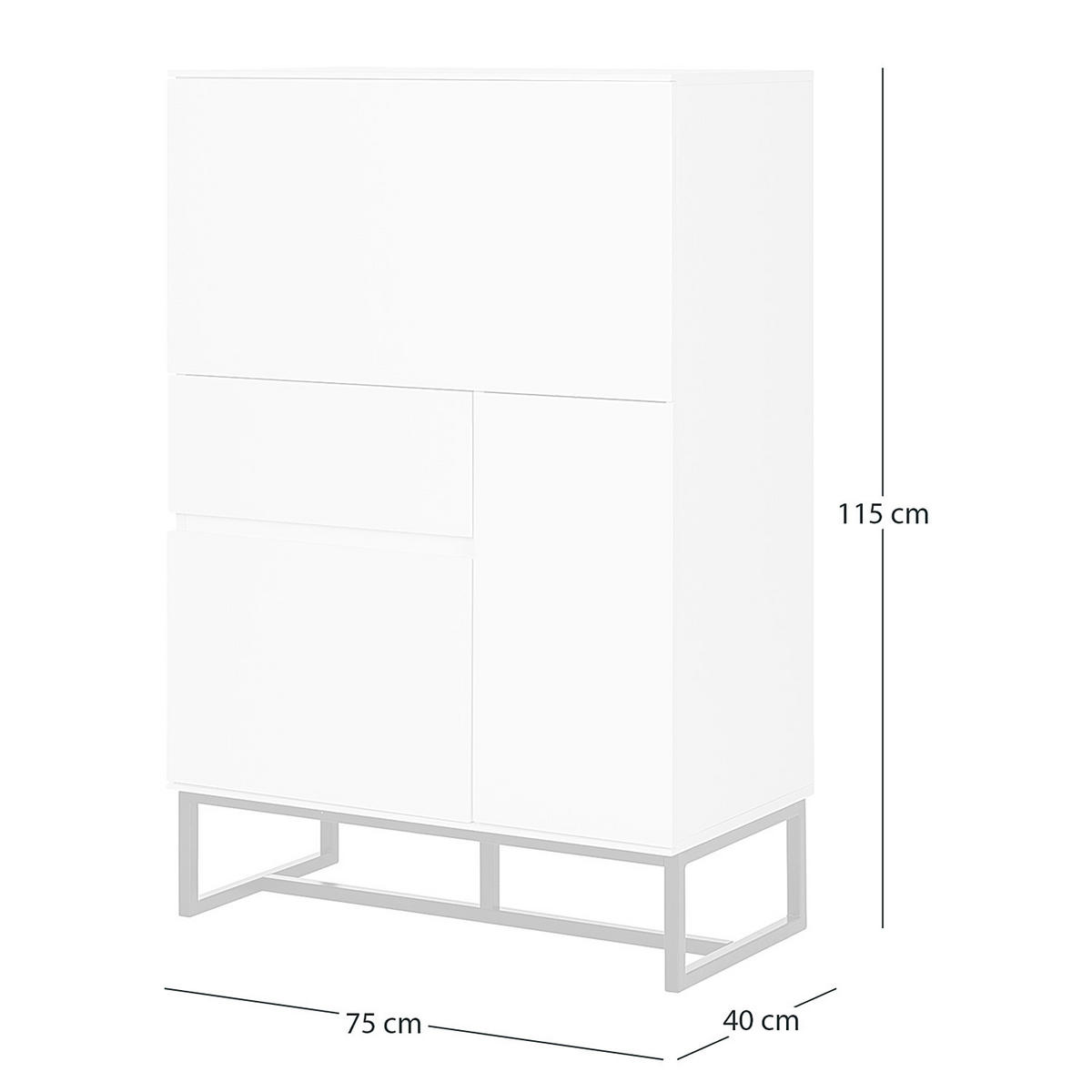 SEKRETÄR - Matt Weiß / Schwarz - Weiß, Holzwerkstoff/Metall (40/75/115cm) - home24