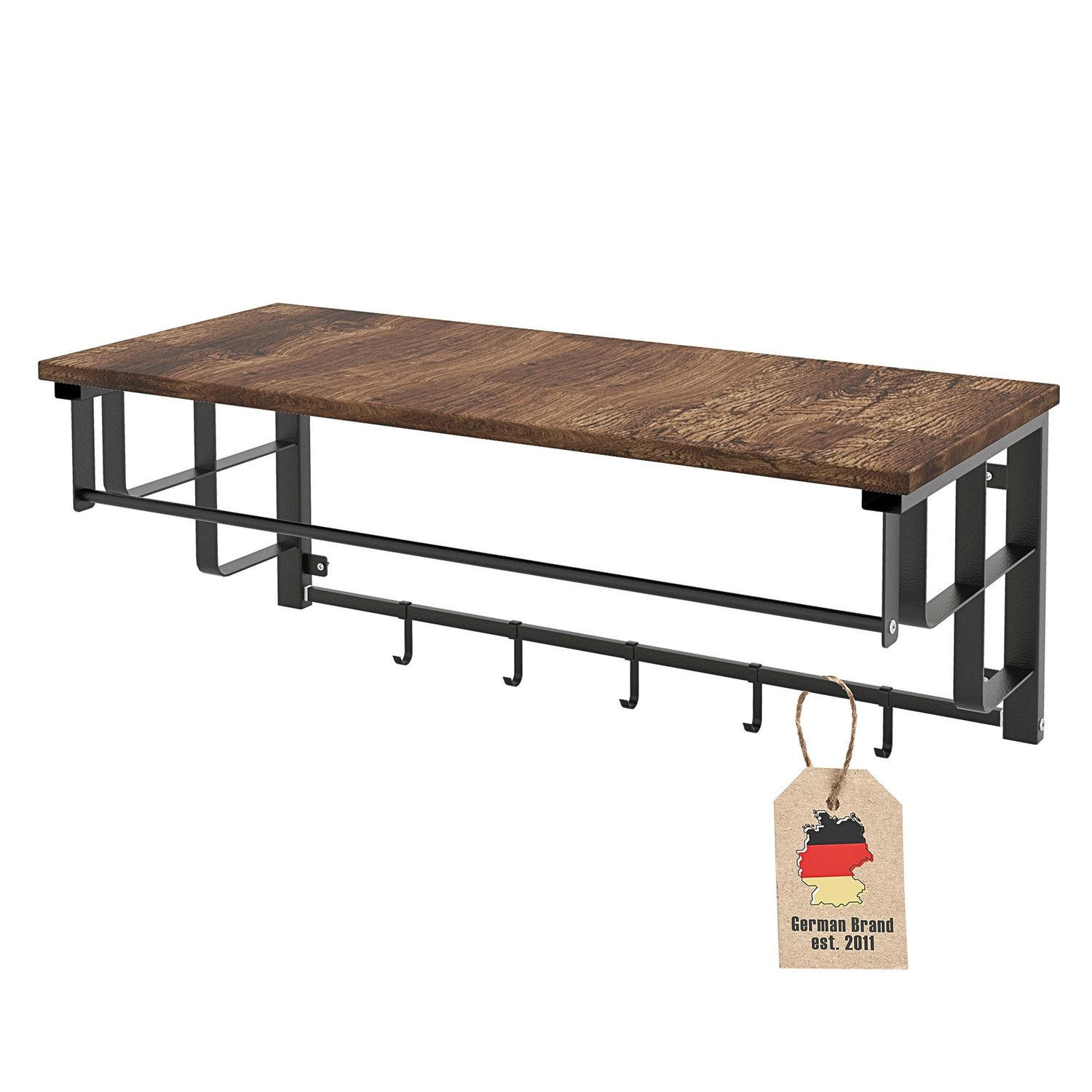 WANDGARDEROBE mit abnehmbaren Haken 60/30/27 cm - Braun, Metall (30/27/60cm) - Intirilife