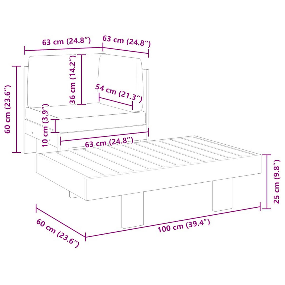 GARTEN-LOUNGE-SET 2-teilig Mit CremeWeißen Kissen Akazienholz - Weiß, Holz - vidaXL