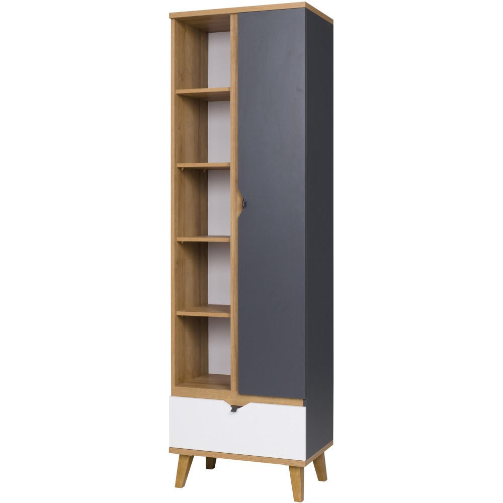 Beautysofa Bücherregal Eiche, Weiß, Graphit 60x200x40 cm