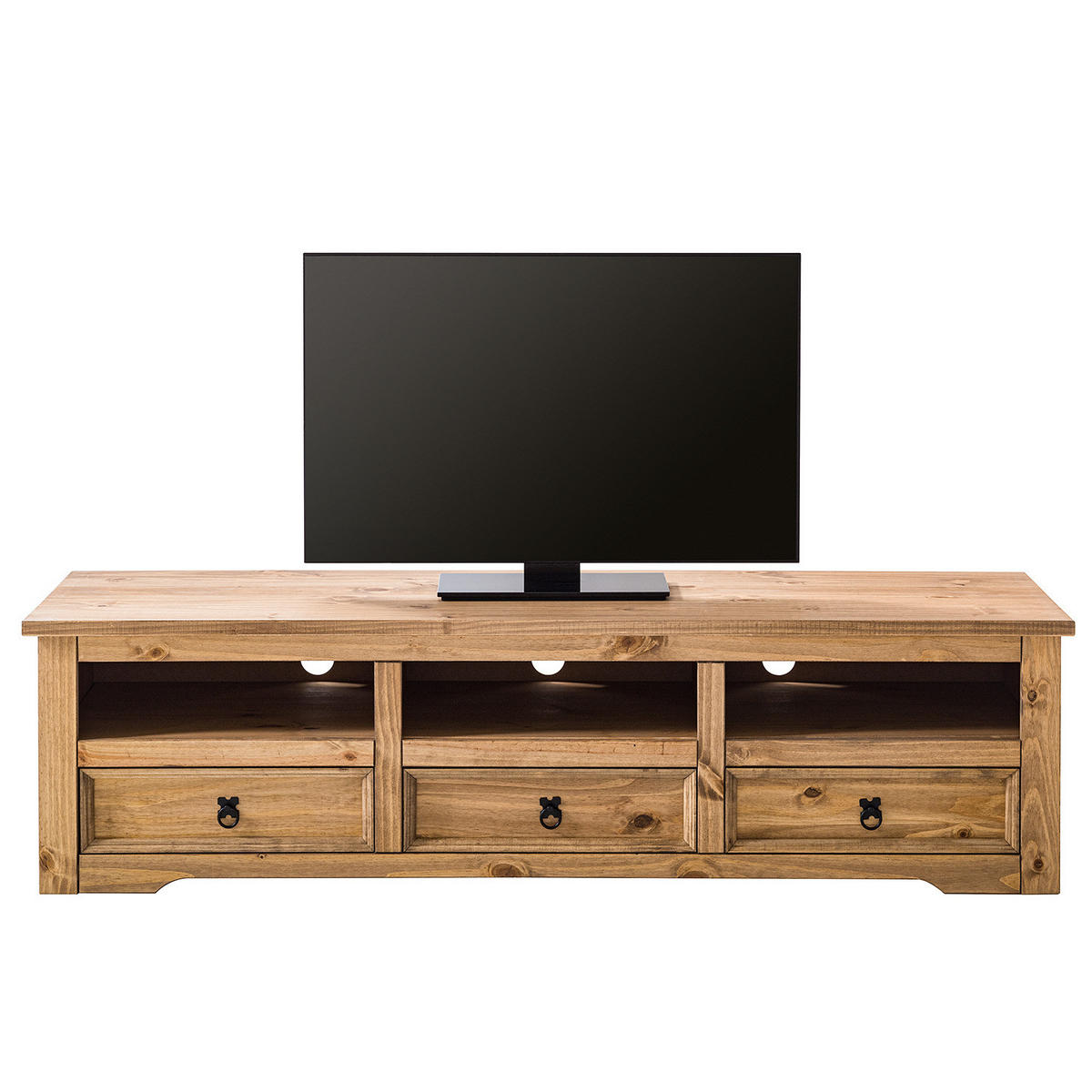 TV-LOWBOARD - Kiefer massiv - 174 cm - Schwarz/Kieferfarben, Holz/Metall (174/46/51cm) - home24