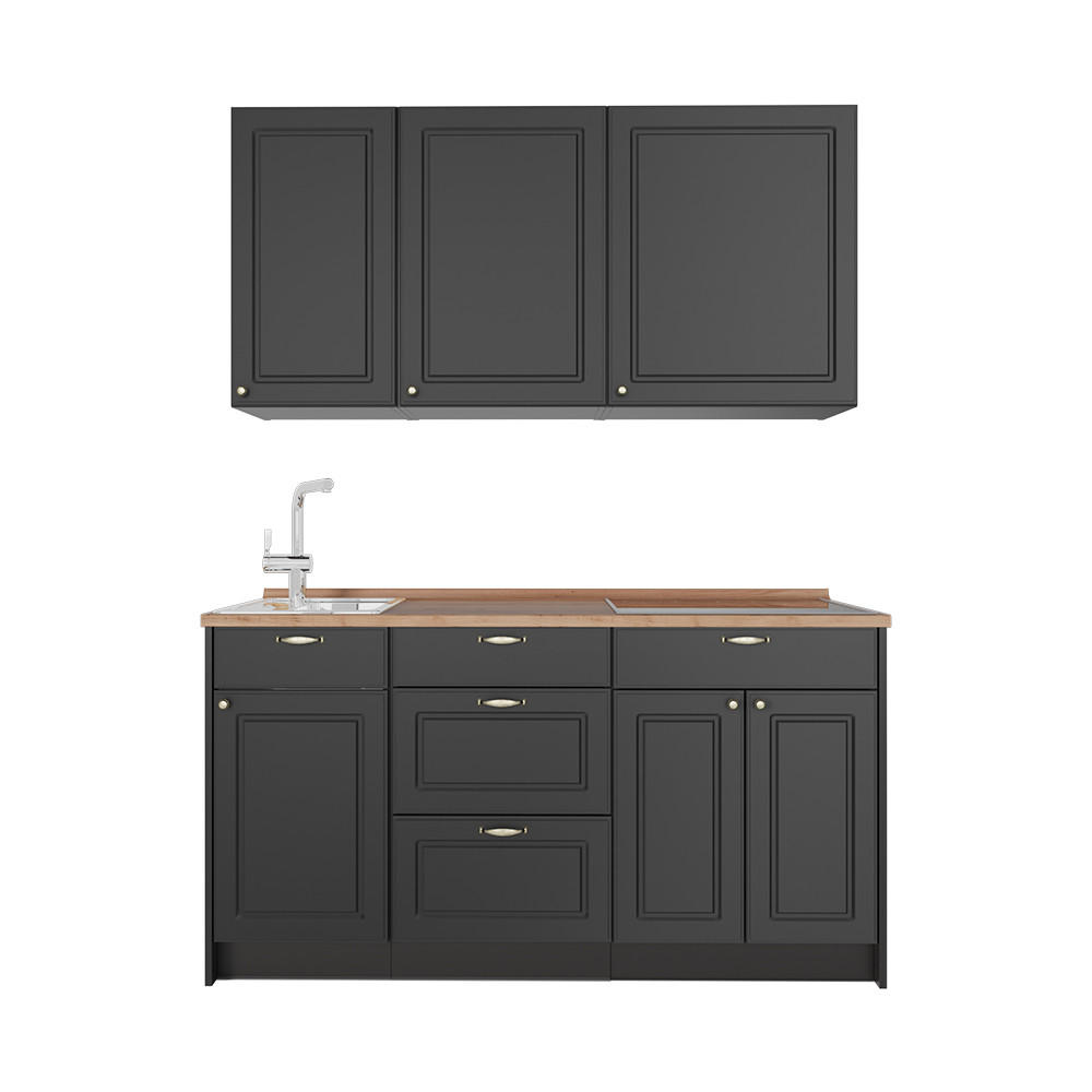 SINGLEKÜCHE Fame-Line, Anthrazit-Gold Landhaus/Anthrazit, 150 cm, AP Eiche - Anthrazit, Holzwerkstoff (150/82/60cm) - Vicco