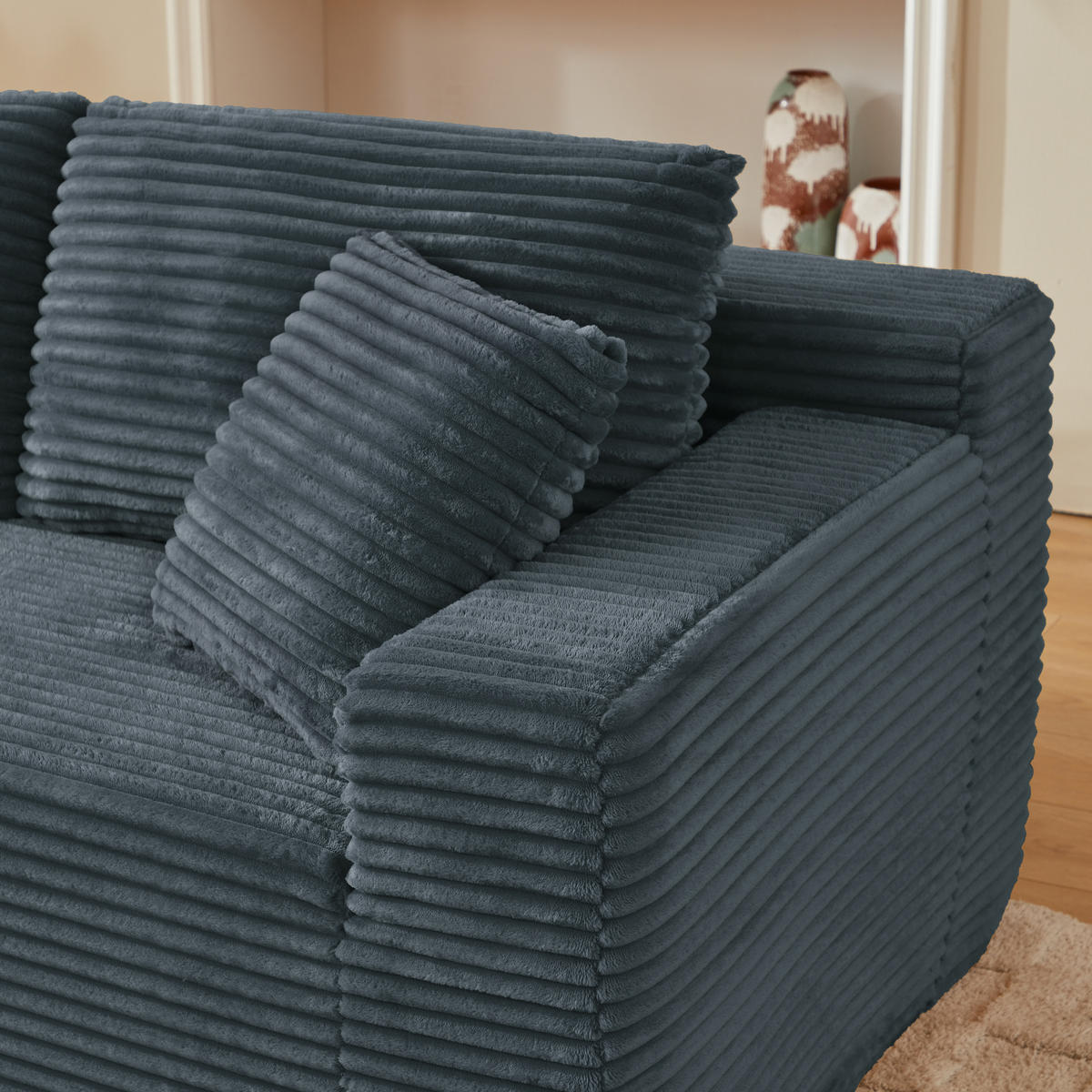 ECKSOFA Cord Dunkelgrau mit Rückenkissen und Nackenkissen - Dunkelgrau, Textil (252.5/163cm) - WISHDOR
