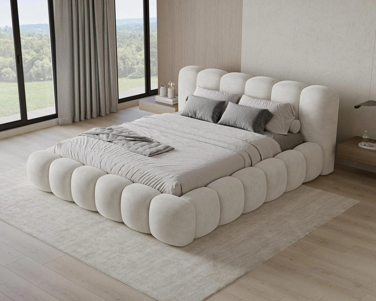 POLSTERBETT Stone 160x200 cm mit Bettkasten, Lattenrost und Kopfteil - Holzrahmen, Samt Beige - Beige, Holz (160/200cm) - Chilly
