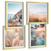 BILDER SET 4er Set - 50x50 cm & 40x60 cm Goldrahmen - Sonnenuntergang am Meer, Häuser, Blumen - Goldfarben, Kunststoff (50/50cm) - TULUP