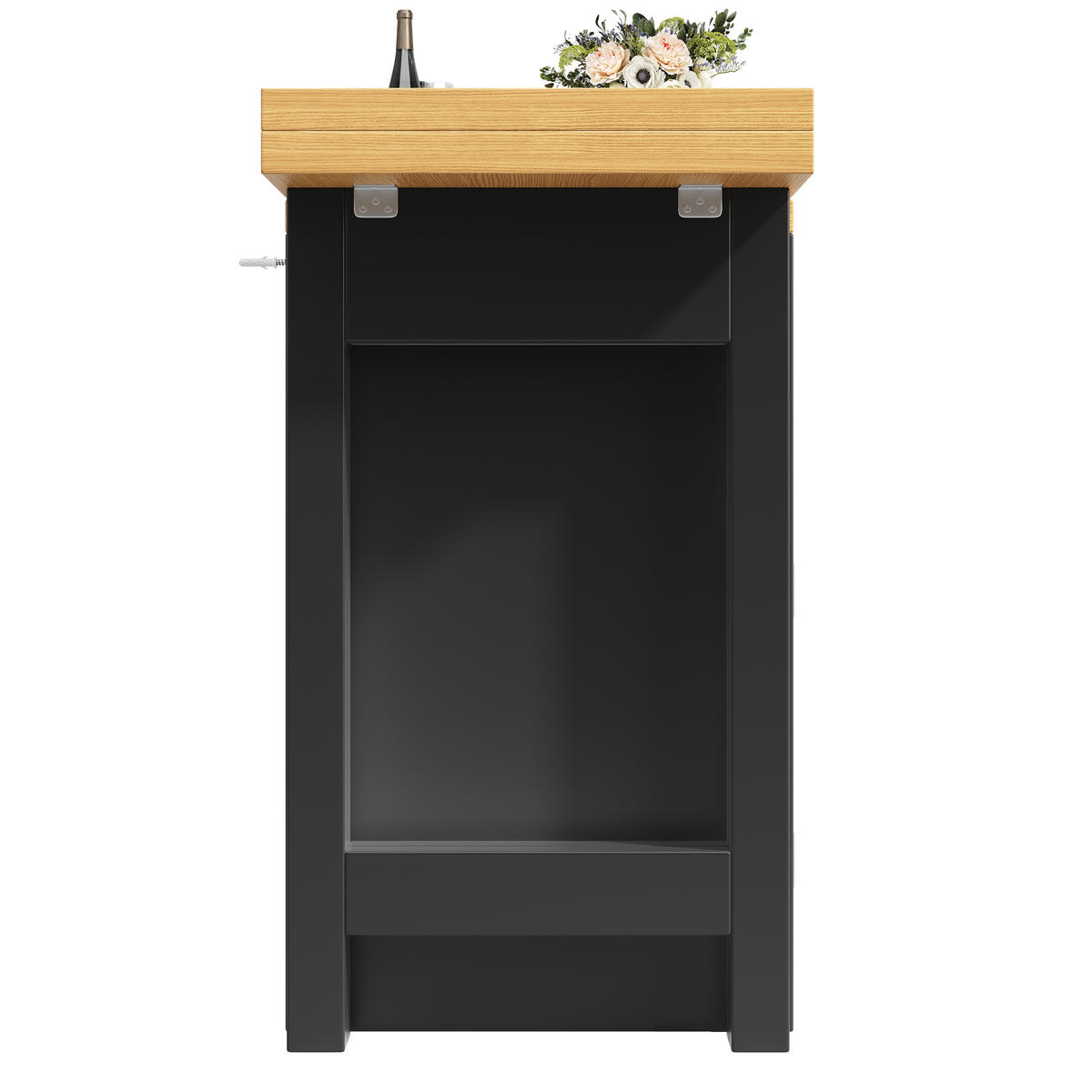 KÜCHENINSEL Schwarz 120–194×40×73,5 cm mit 360° drehbarer ausziehbarer Tischplatte, Glastüren und Schubladen aus Holzwerkstoff und Metall - Schwarz, Holzwerkstoff (120/73.5/40cm) - Luhomfu