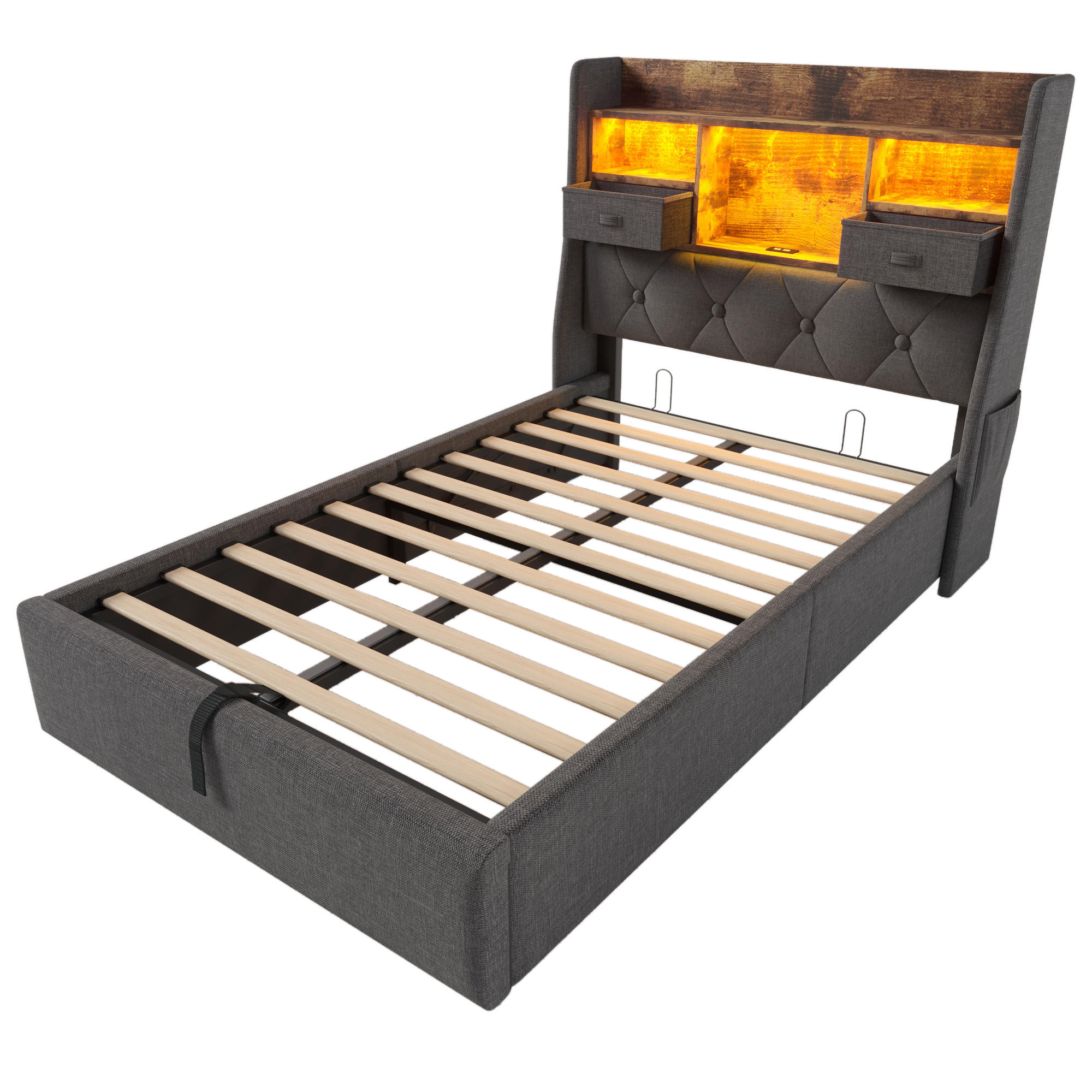 STAURAUMBETT 90/200 cm DE-00566, in Grau, hydraulischem Stauraum - Grau, Holz (90/200cm) - ComfortXL