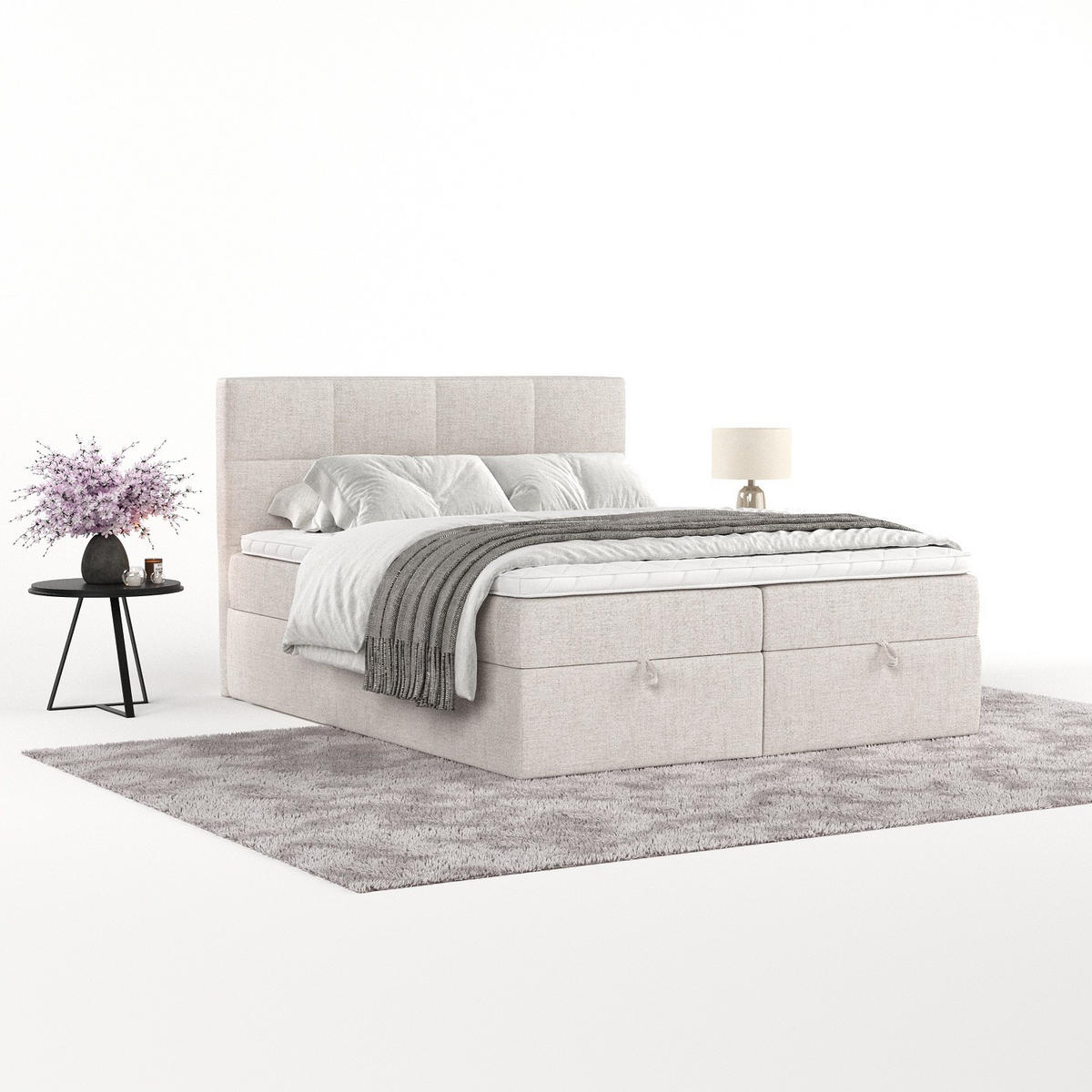 BOXBETT Velto 160/200 cm Hellbeige im Neve Stoff - Sandfarben/Schwarz, Holz/Holzwerkstoff (160/200cm) - AltaBeds