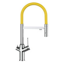 3-WEGE-KÜCHENARMATUR, Verchromt und Gelb, 2-Strahl-Brause - Chromfarben, Metall (20.61/48/20.61cm) - VIZIO