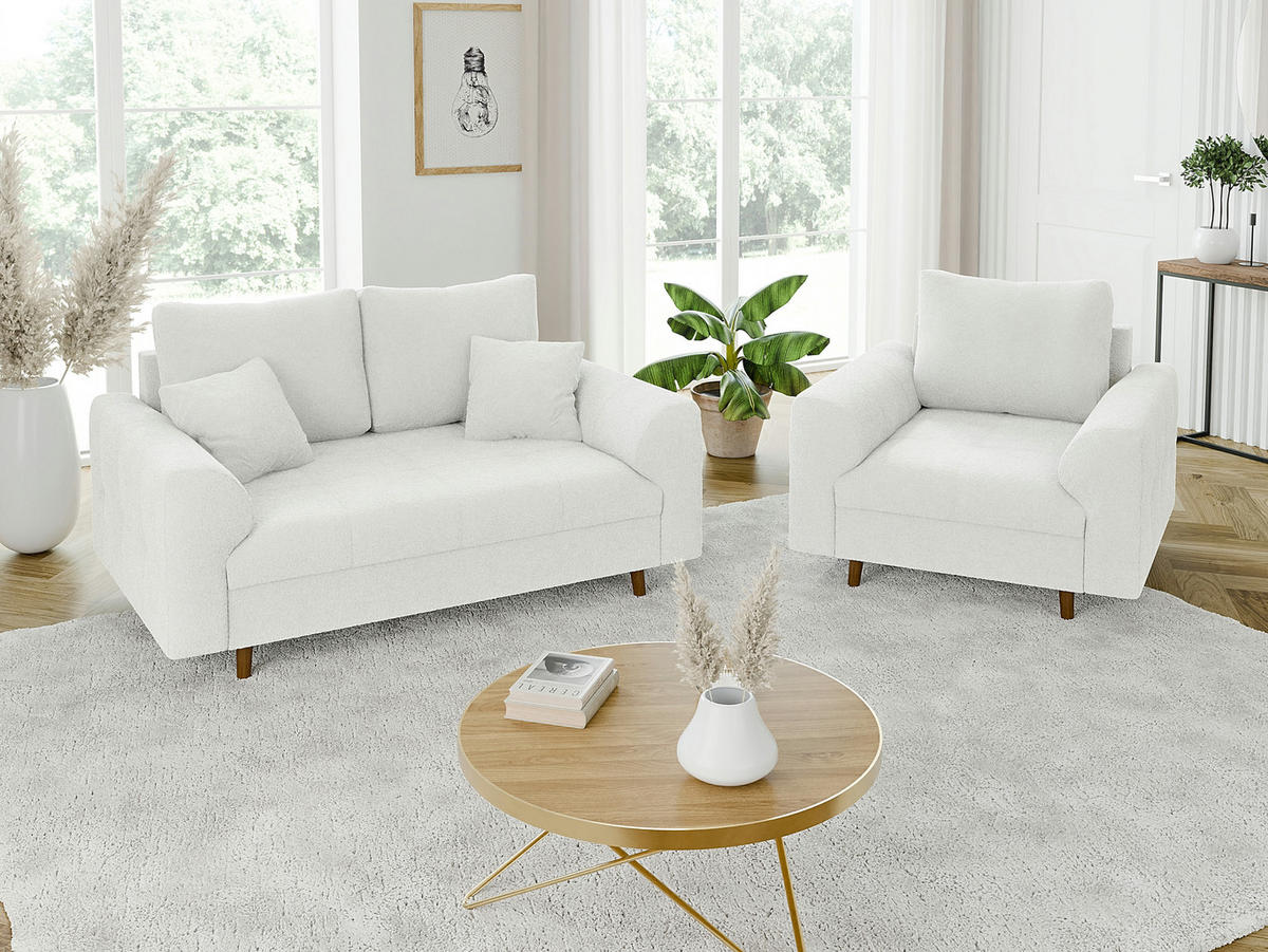 SESSEL Henrik Weiß Boucle - Weiß/Braun, Holz/Textil (97/81/93cm) - S-Style Möbel