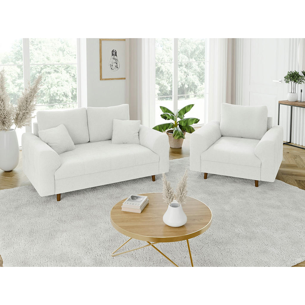 Thumbnail - S-Style Möbel Sitzgarnitur, Weiß, Textil, Echtholz, Teilmassiv,Buche, Birke, 3-Sitzer, Füllung: Polyetherschaumkern, 150...
