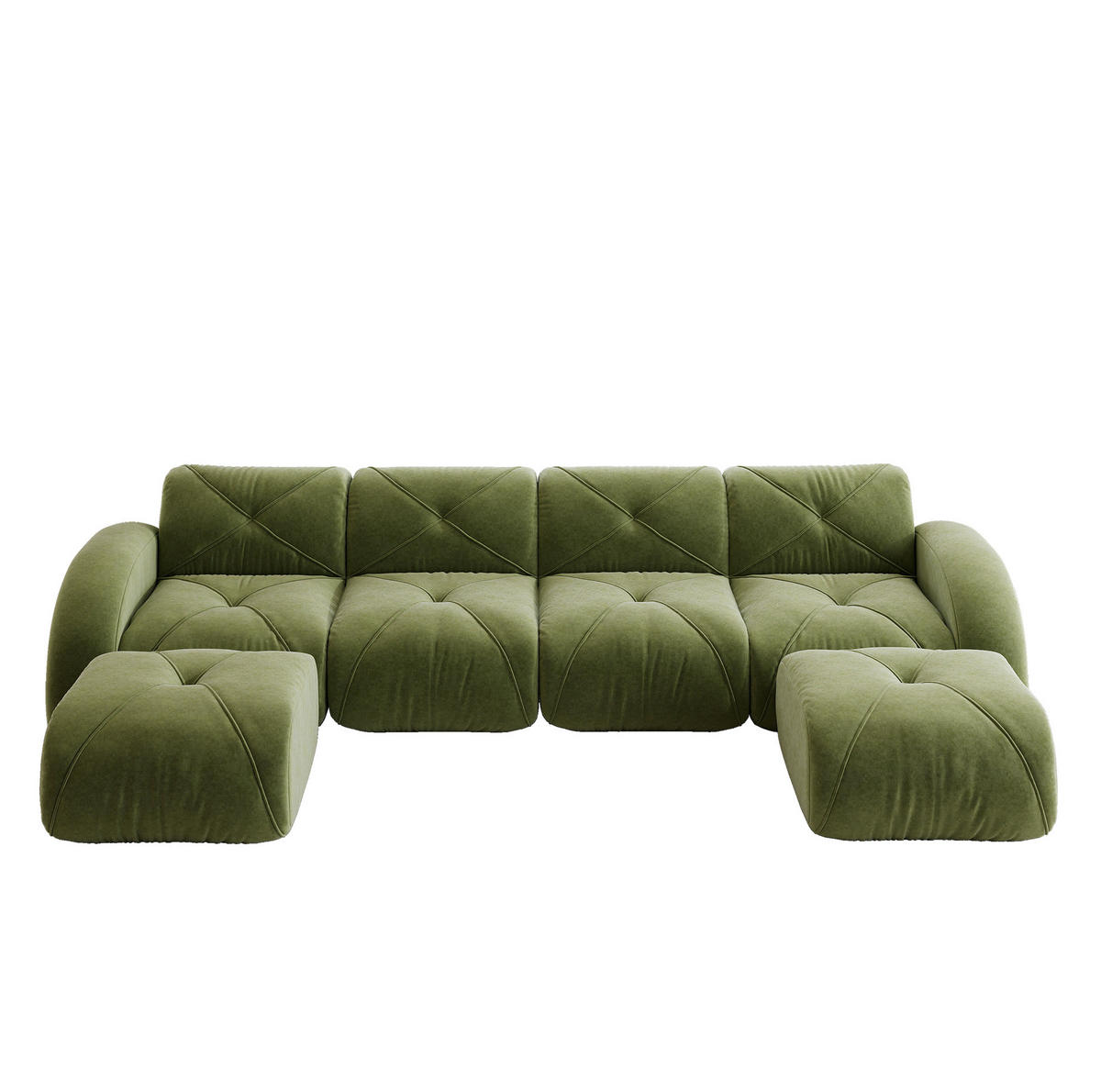 MODULSOFA U-Form 4-Sitzer mit 2 Hockern Chenille Grün - Grün, Kunststoff (171/76/358.1cm) - Meubliv