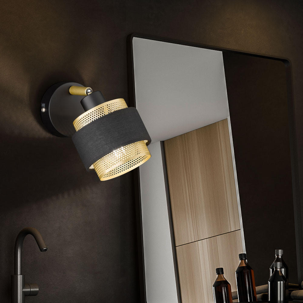 LED WANDLEUCHTE Stahl Textil Schwarz Gold - Schwarz, Metall (18.5/13/10cm) - Wofi
