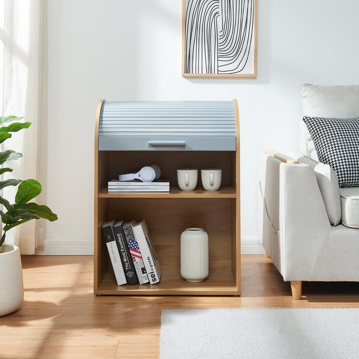 SKŘÍŇ S ROLETOU Kavlinge - šedá/přírodní, dřevo/kompozitní dřevo (60/80/40cm) - [en.casa]