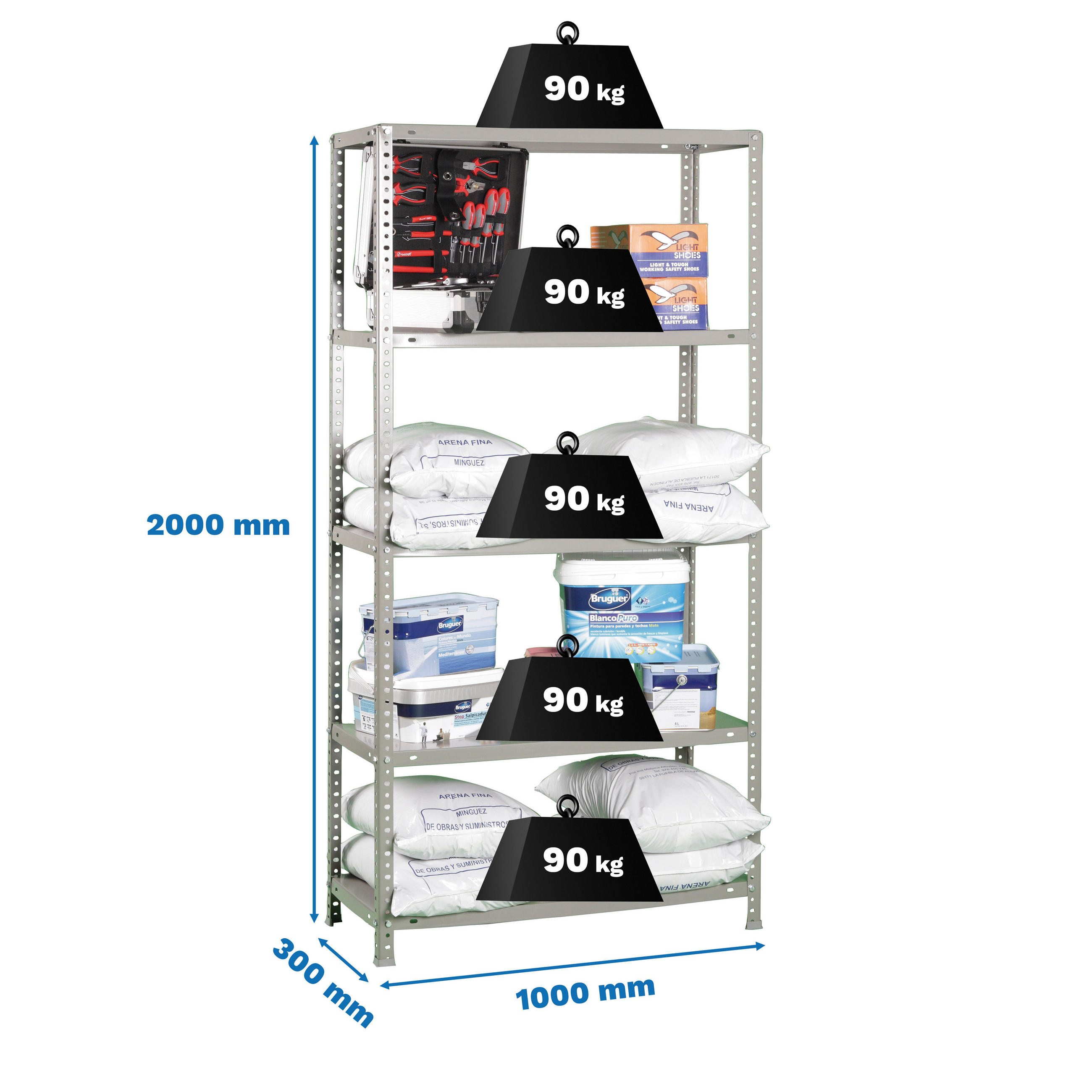 SCHRAUBREGAL PANDA TALL | HxBxT 200x110x30cm | 5 Fachböden | Fachlast 90kg | Grau - Grau, Metall (110/200/30cm) - PROREGAL