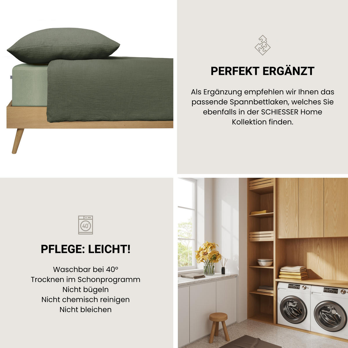 BETTWÄSCHESET Molly - Musselin - 2-teilig - 135 x 200 cm - Dunkelgrün - Dunkelgrün, Textil (135/200cm) - SCHIESSER