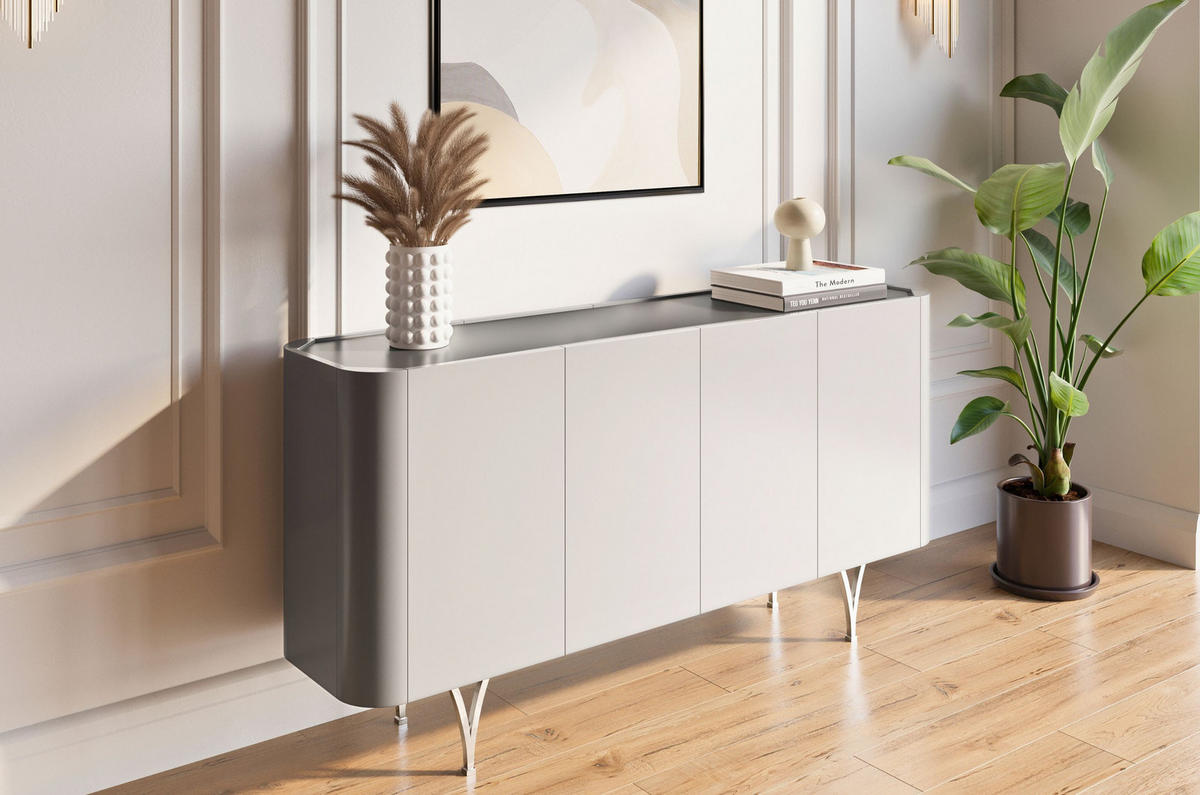SIDEBOARD Monza, Grau/Schwarz/Silber - Silberfarben/Schwarz, Holzwerkstoff/Metall (160.3/82.6/40cm) - Dancan