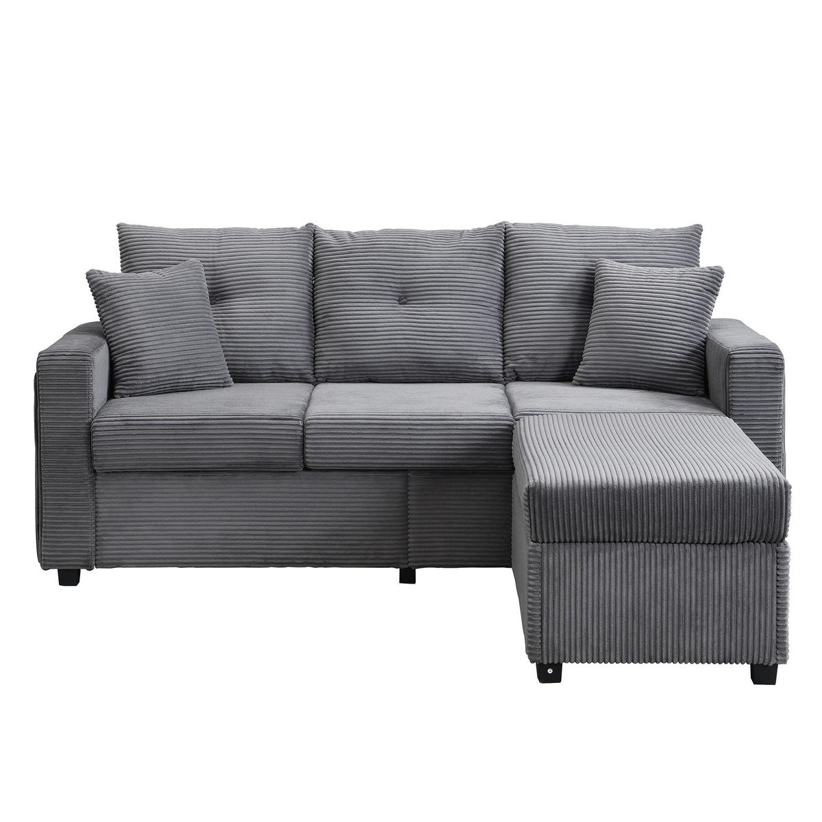 ECKSOFA 184/182,5/85,5 cm mit Hocker Antikgrau aus Cordstoff mit LED-Beleuchtung - Grau, Kunststoff (84.5/184cm) - OKWISH