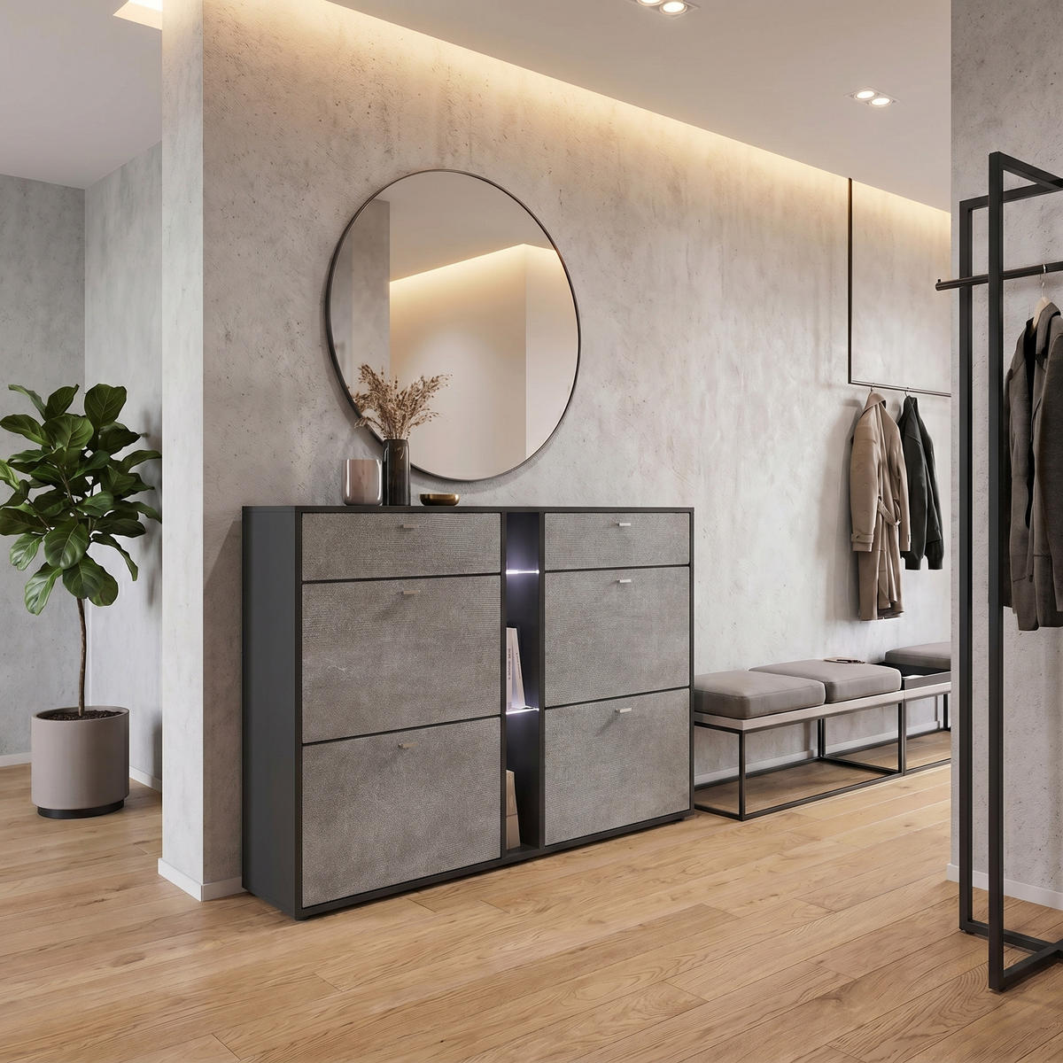 SCHUHSCHRANK Today Fronten in Braun meliert - Graubraun, Holzwerkstoff (155.5/95/28cm) - Vladon