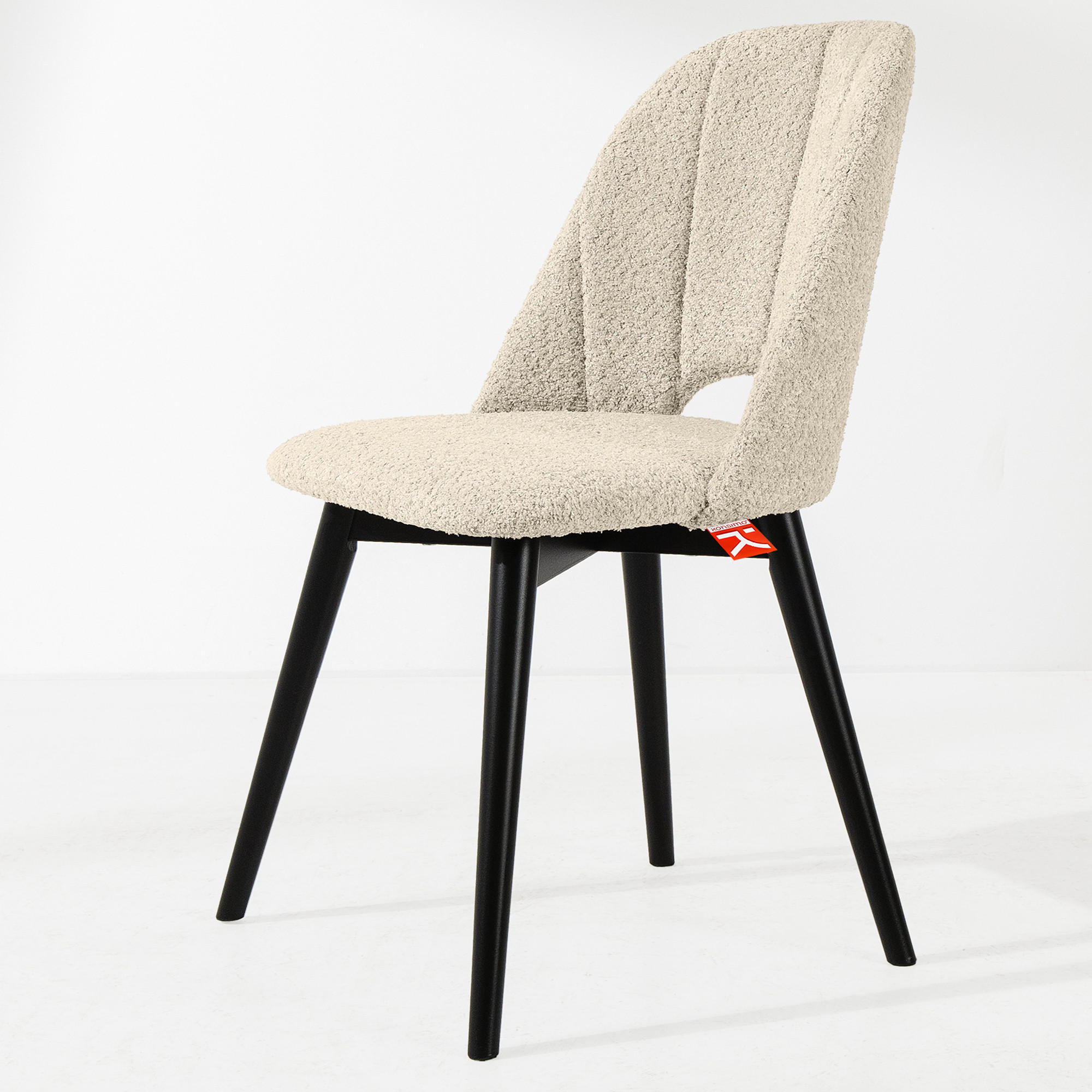 POLSTERSTUHL TINO Wohnzimmerstühl, 2-er Set, Bouclé - Creme/Schwarz, Holz/Textil (48/86/44cm) - KONSIMO®