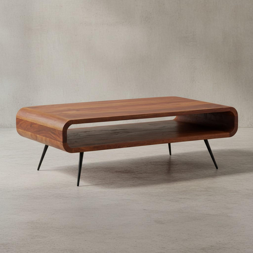WOHNZIMMERTISCH Massivholz Sheesham, Modernes Design mit Staufach - Schwarz/Braun, Holz/Metall (55/90/30cm) - KADIMA DESIGN