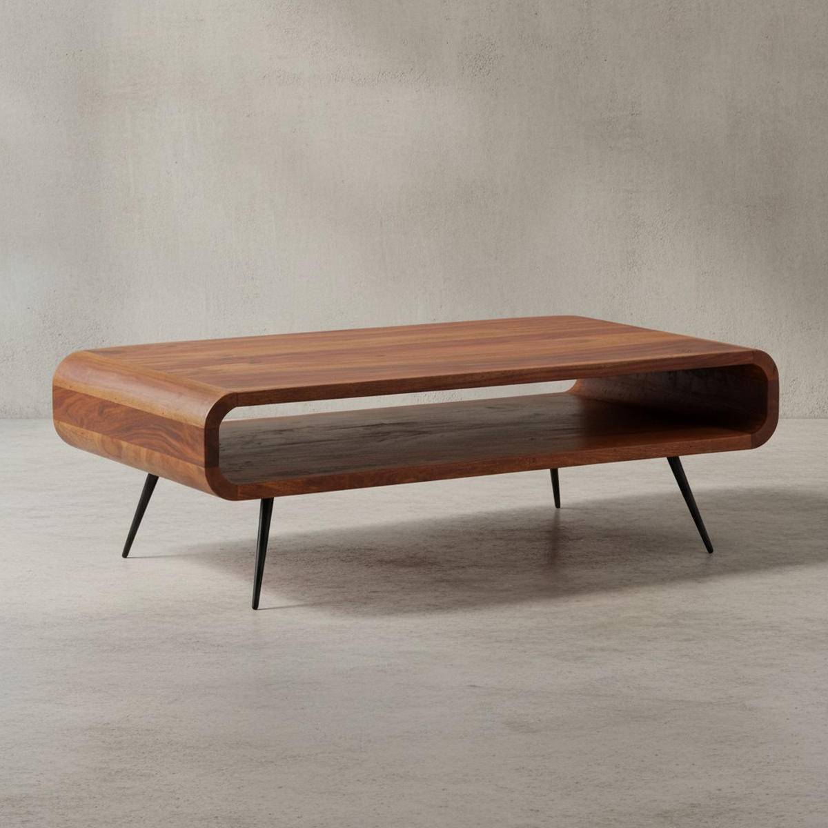 WOHNZIMMERTISCH Massivholz Sheesham, Modernes Design mit Staufach - Schwarz/Braun, Holz/Metall (55/90/30cm) - KADIMA DESIGN