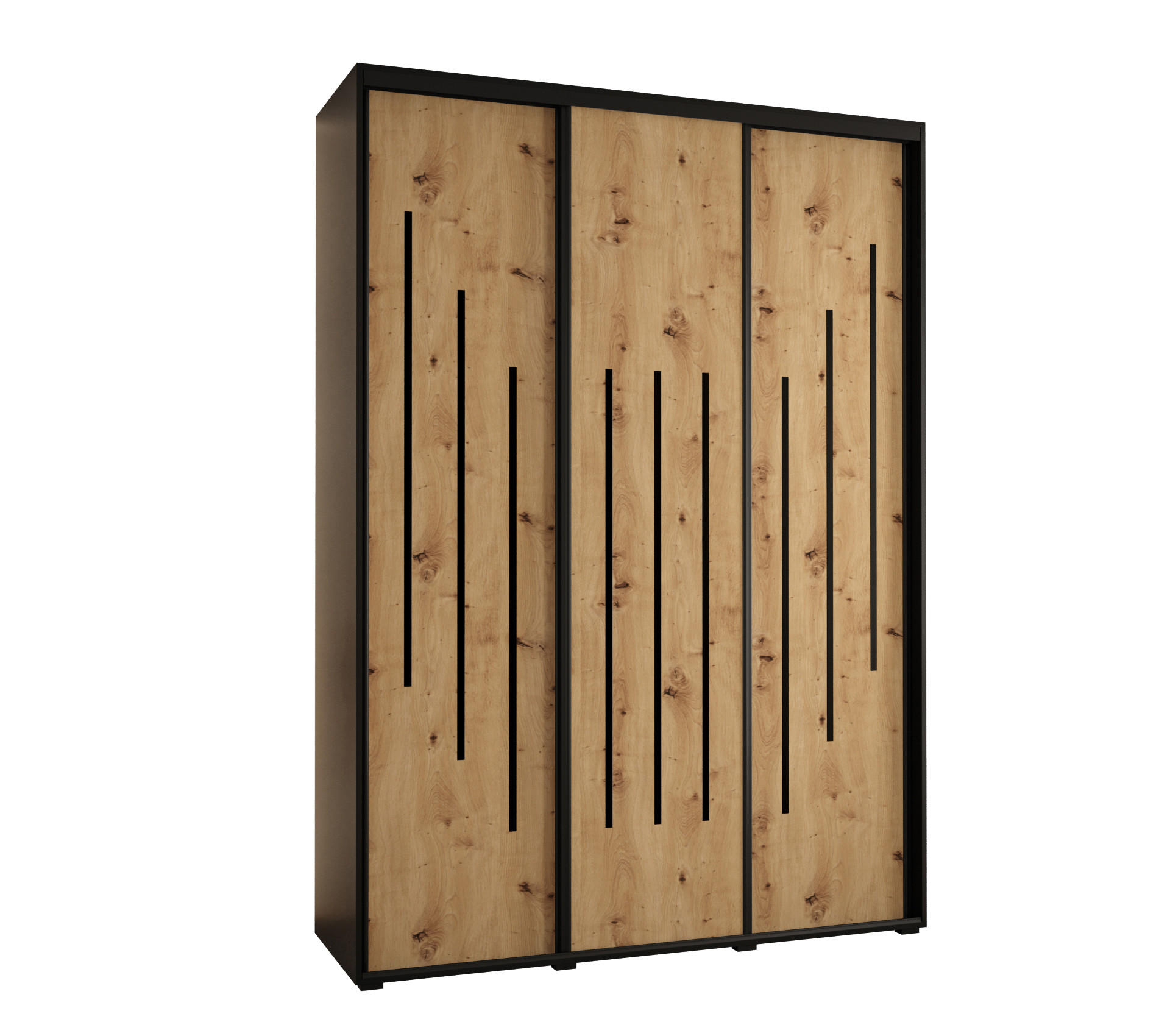 Abiks Möbel Schwebetürenschrank Schwarz, Eiche Artisan, Schwarz 170x235x60 cm